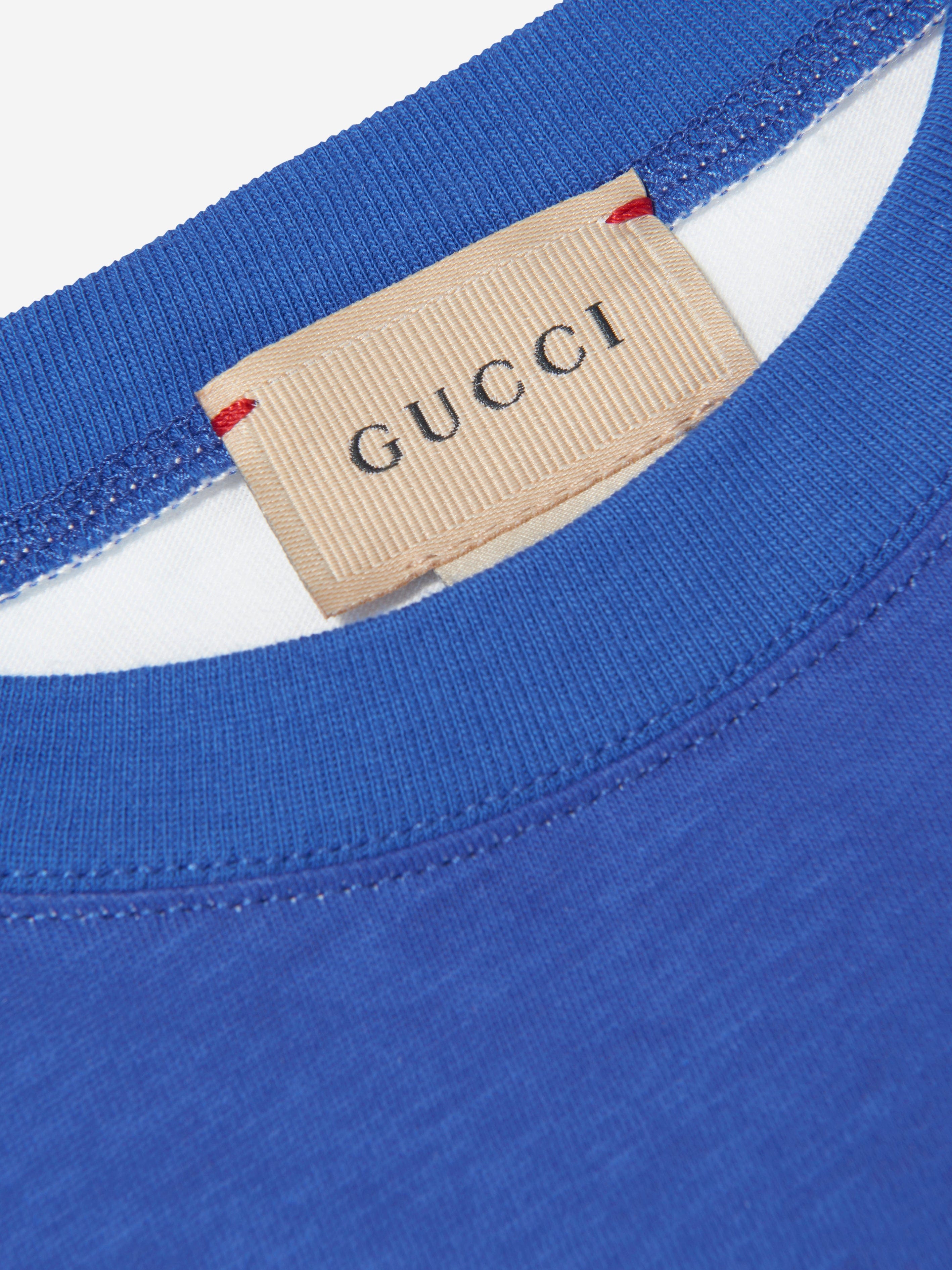 Gucci Boys Striped Logo T-Shirt in Blue