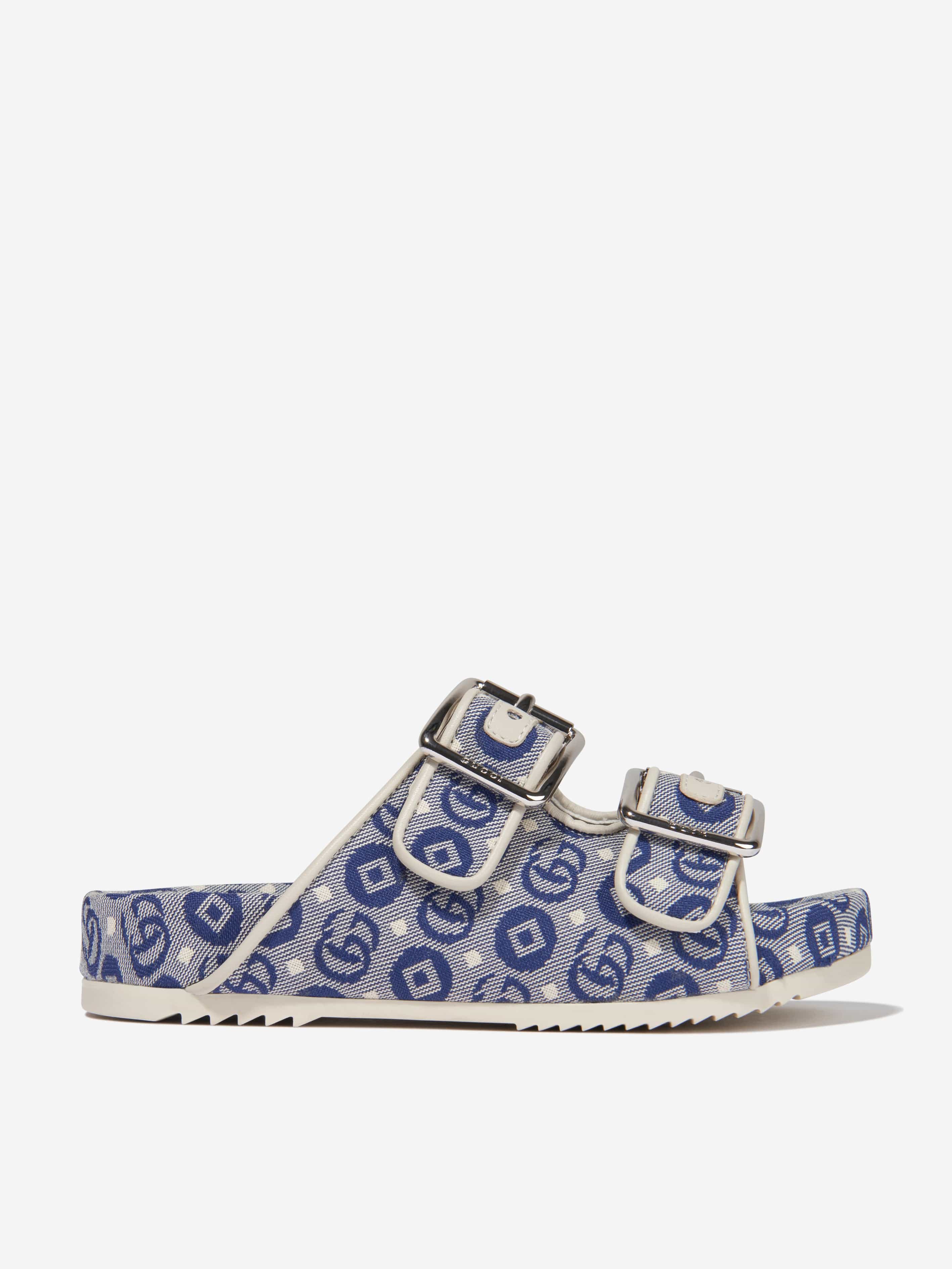 Gucci Kids Slide Sandals With Straps in Blue