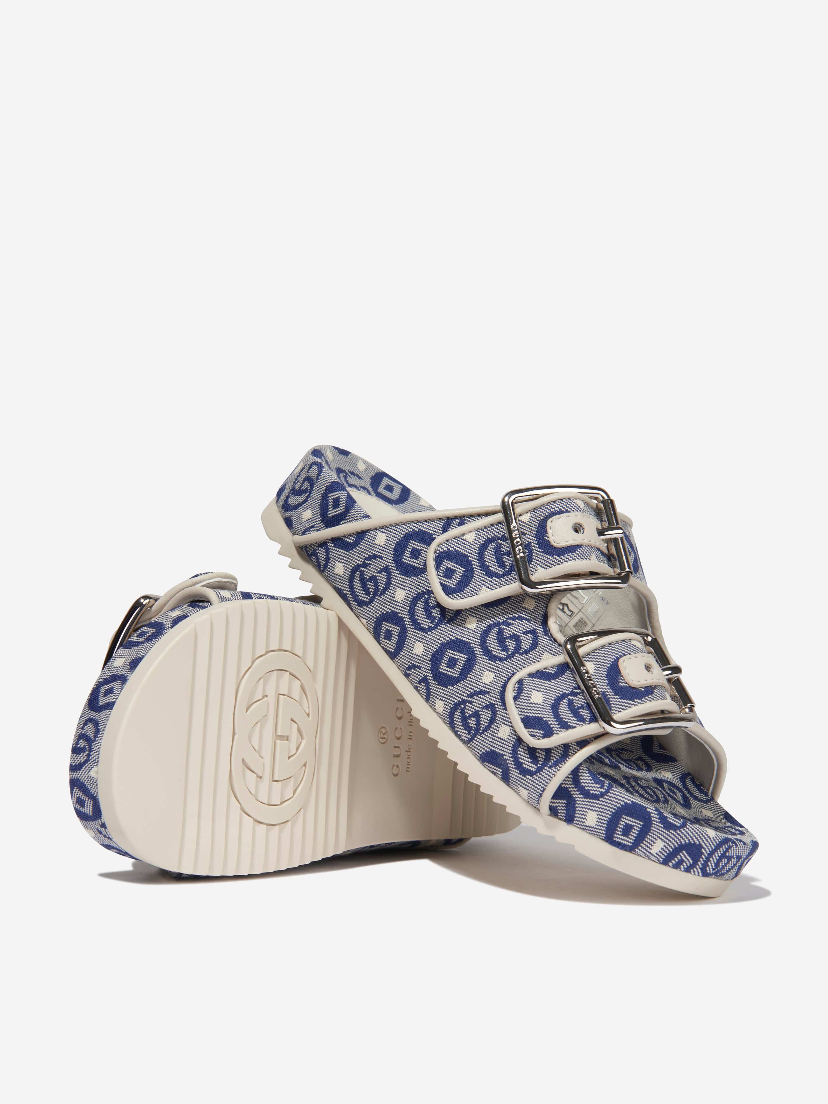 Gucci Kids Slide Sandals With Straps in Blue