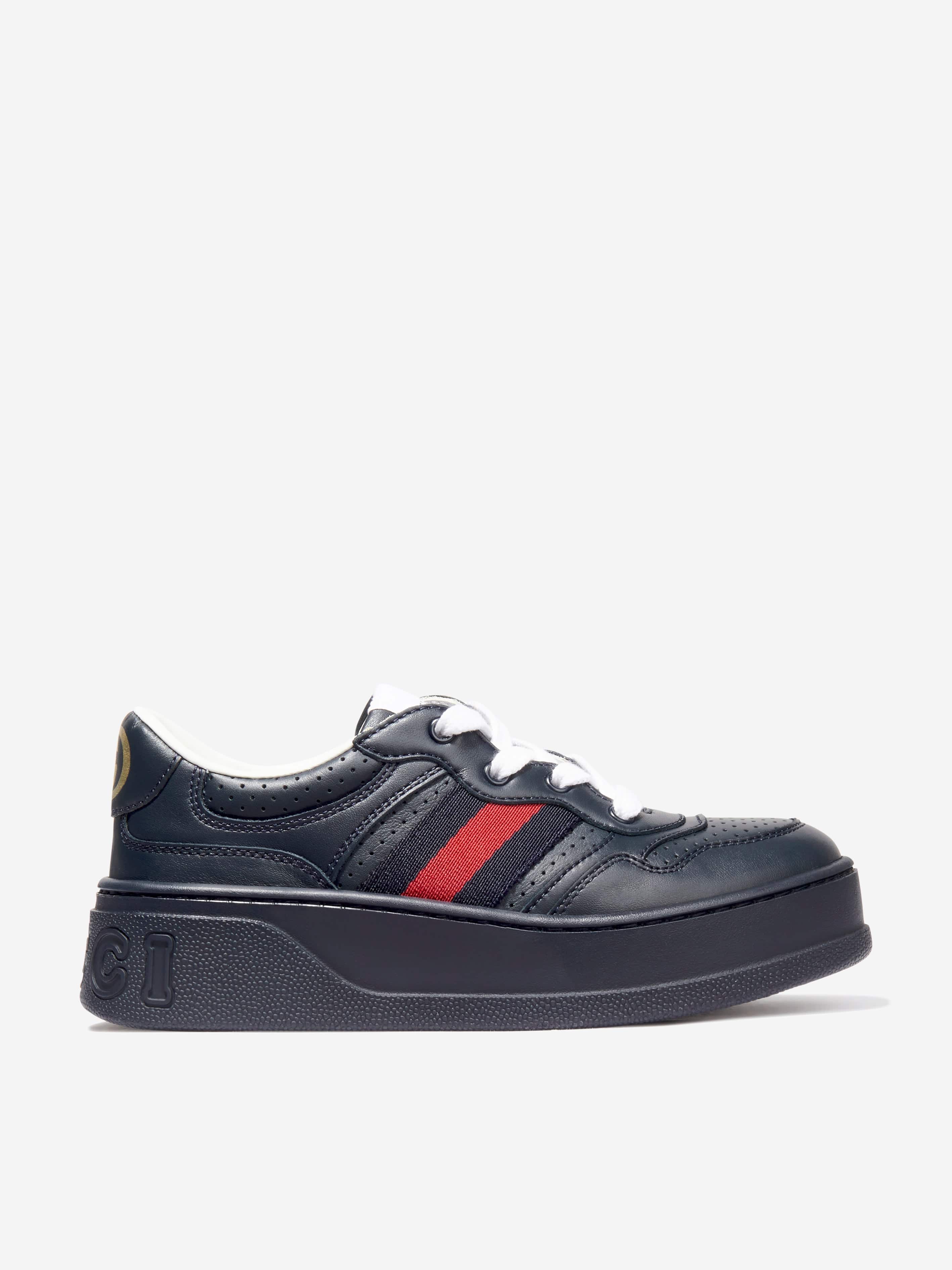 Gucci Kids Leather Trainers With Web in Navy