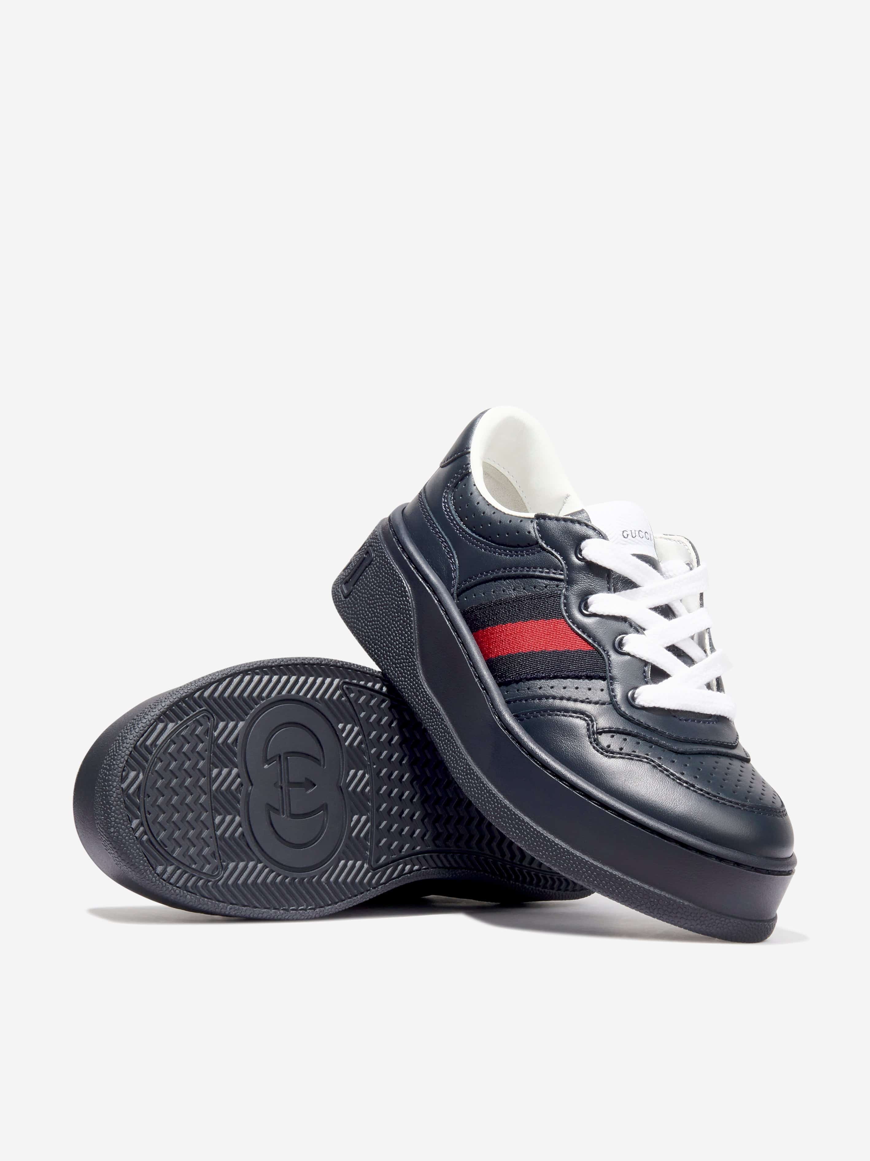 Gucci Kids Leather Trainers With Web in Navy