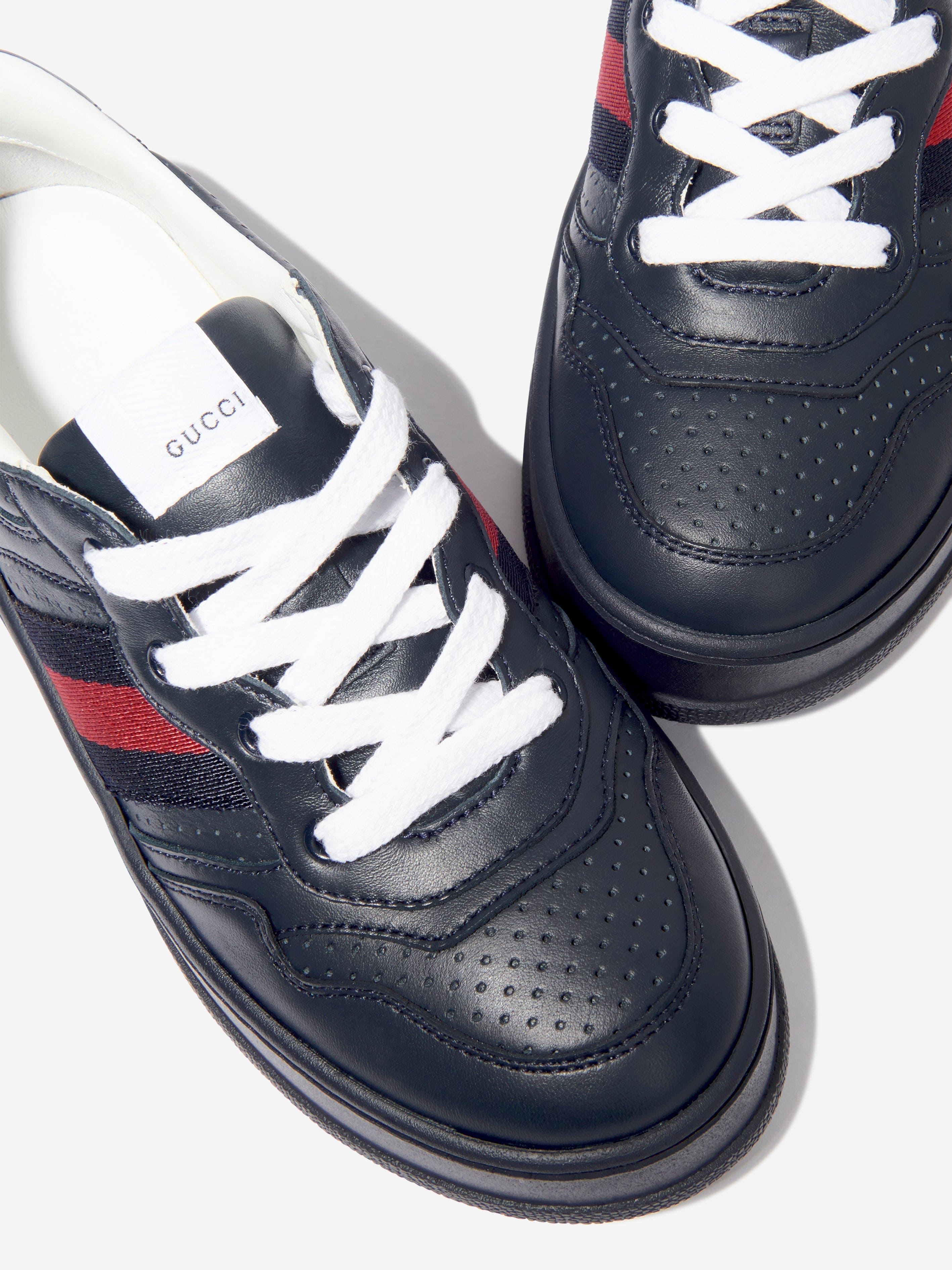 Gucci Kids Leather Trainers With Web in Navy