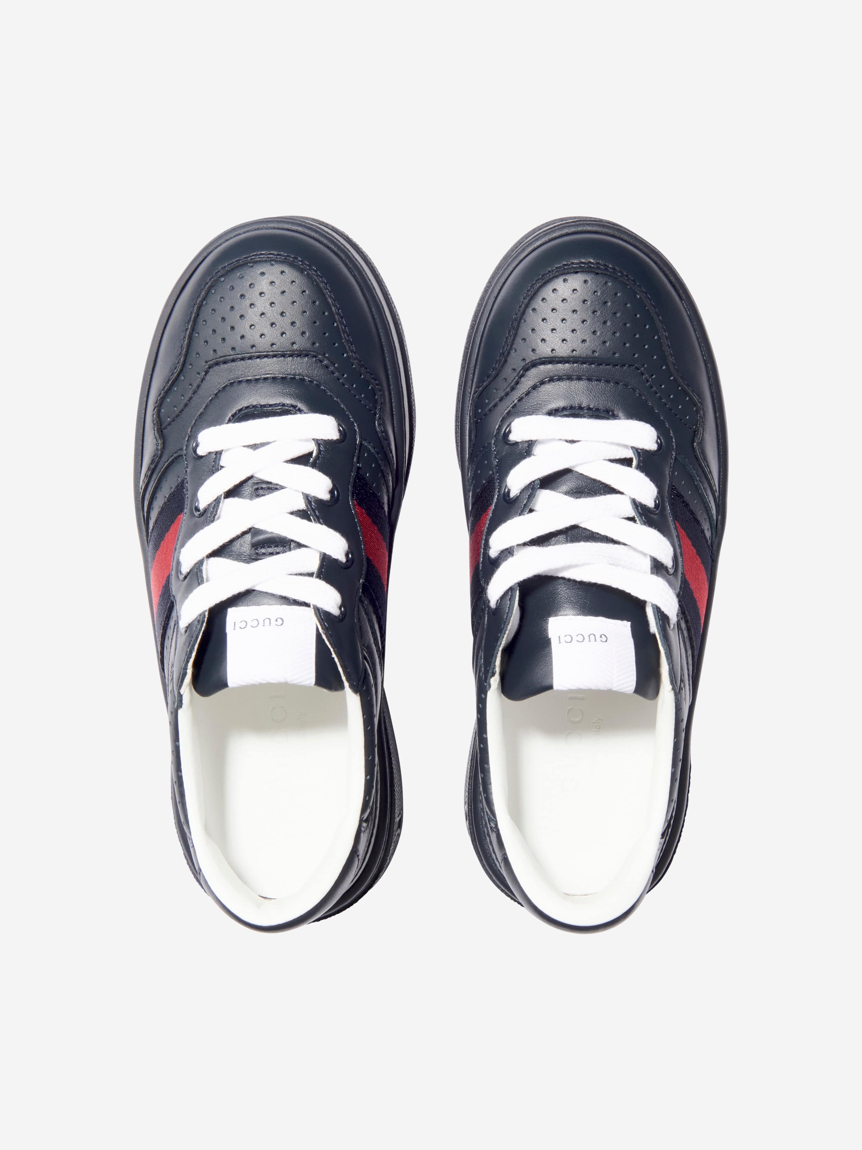 Gucci Kids Leather Trainers With Web in Navy