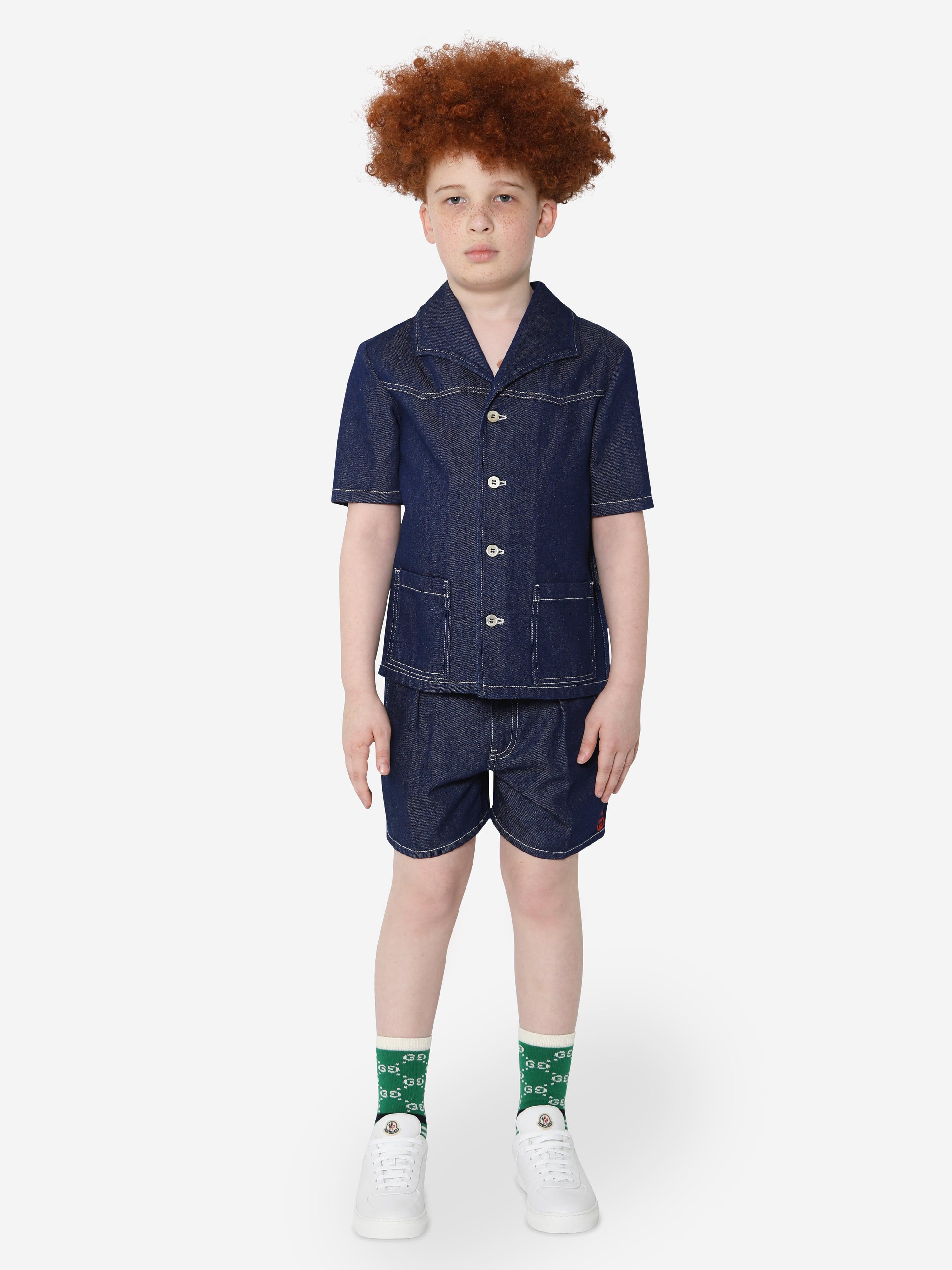 Gucci Kids Short Sleeve Denim Shirt in Blue