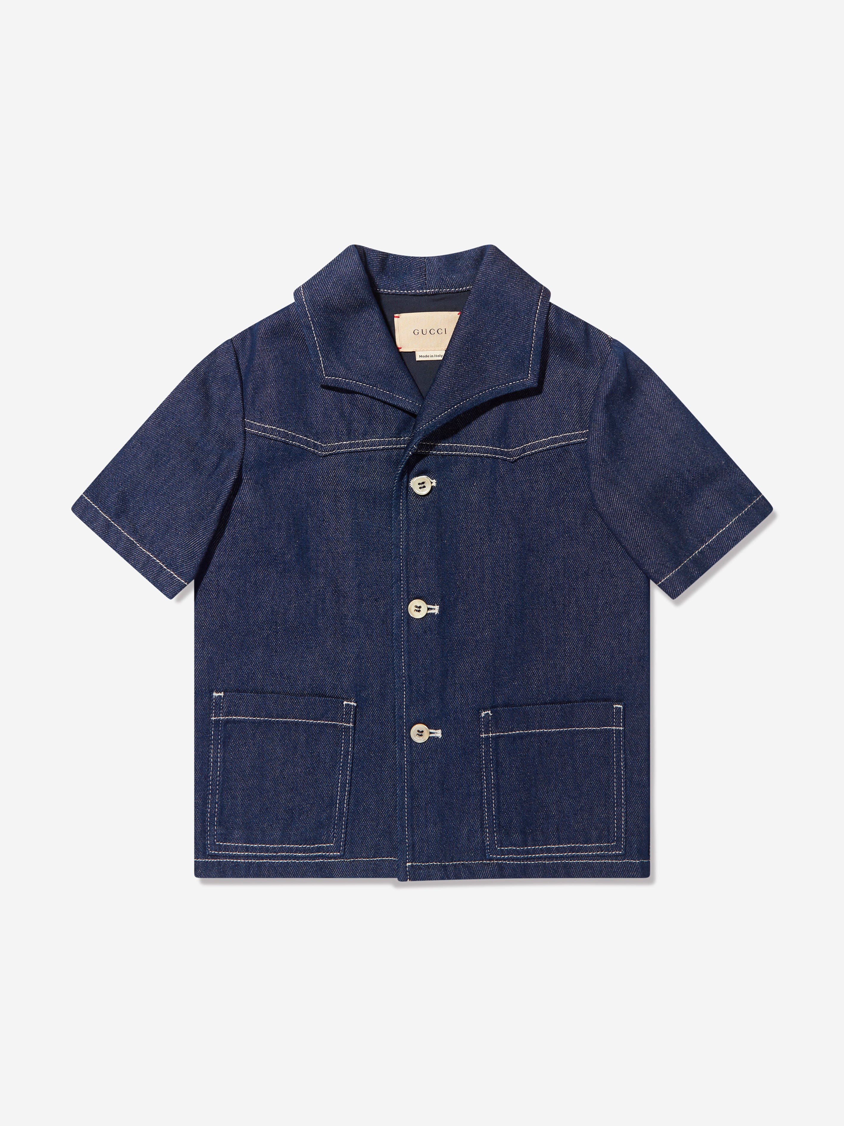 Gucci Kids Short Sleeve Denim Shirt in Blue