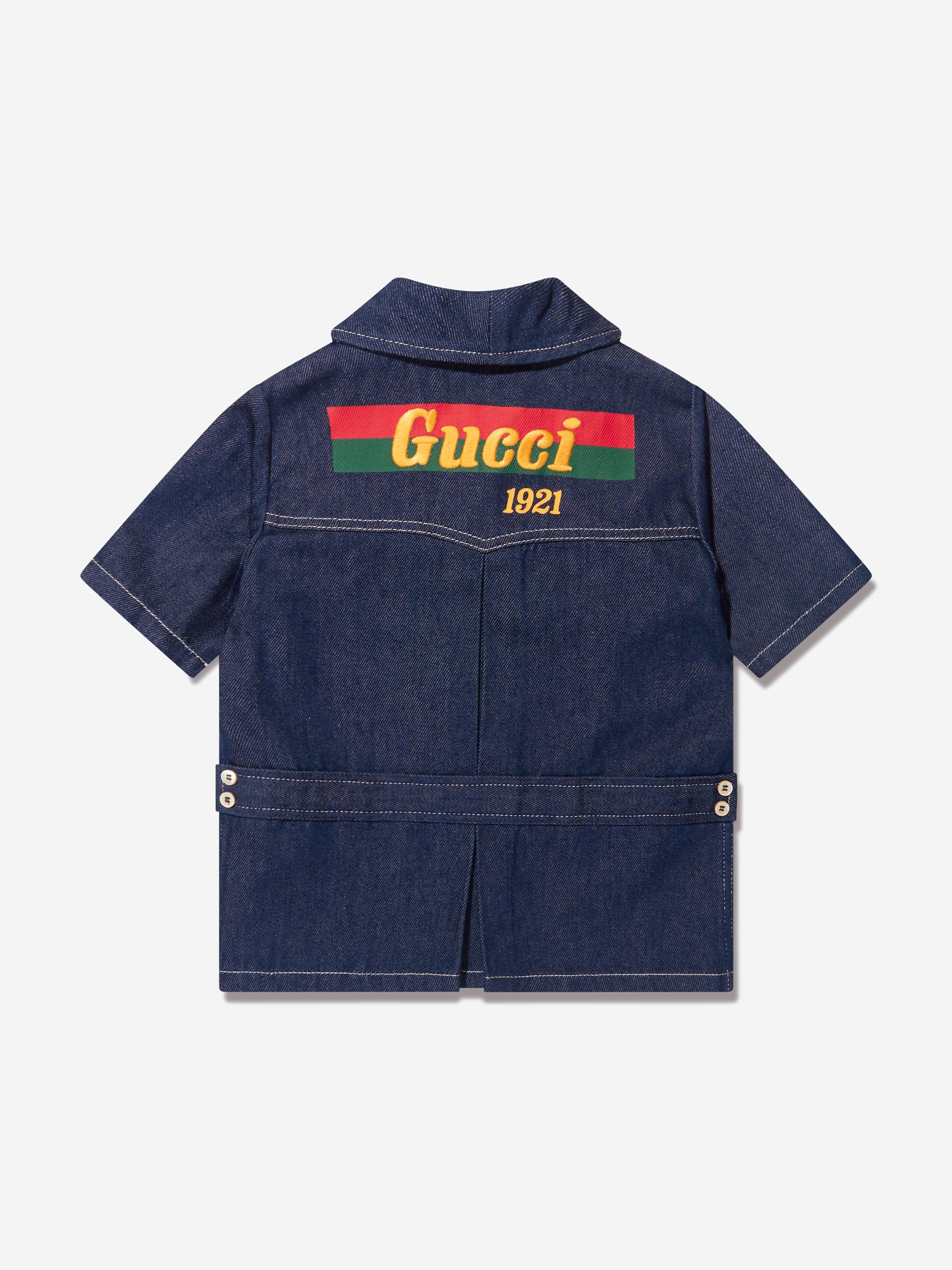 Gucci Kids Short Sleeve Denim Shirt in Blue