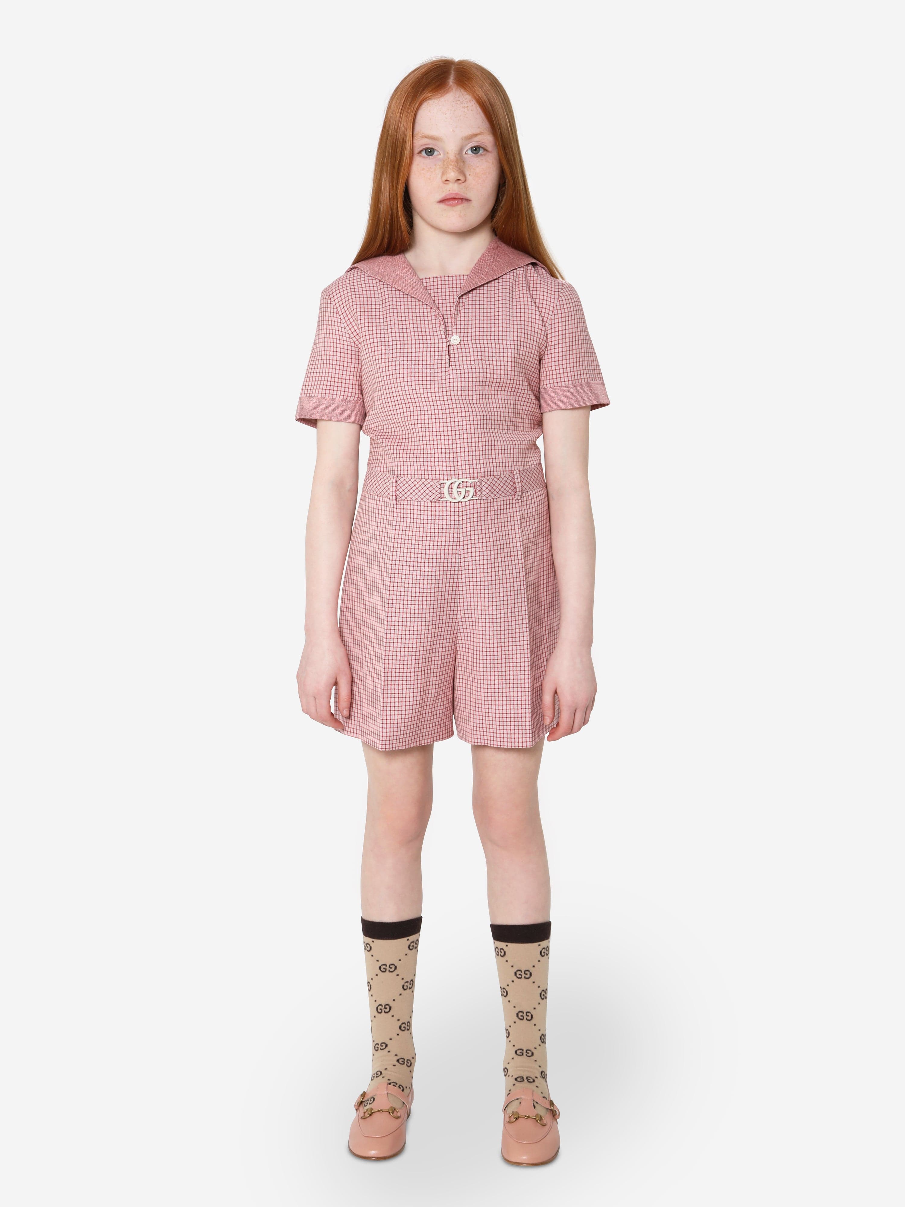 Gucci Girls Belted Playsuit in Pink