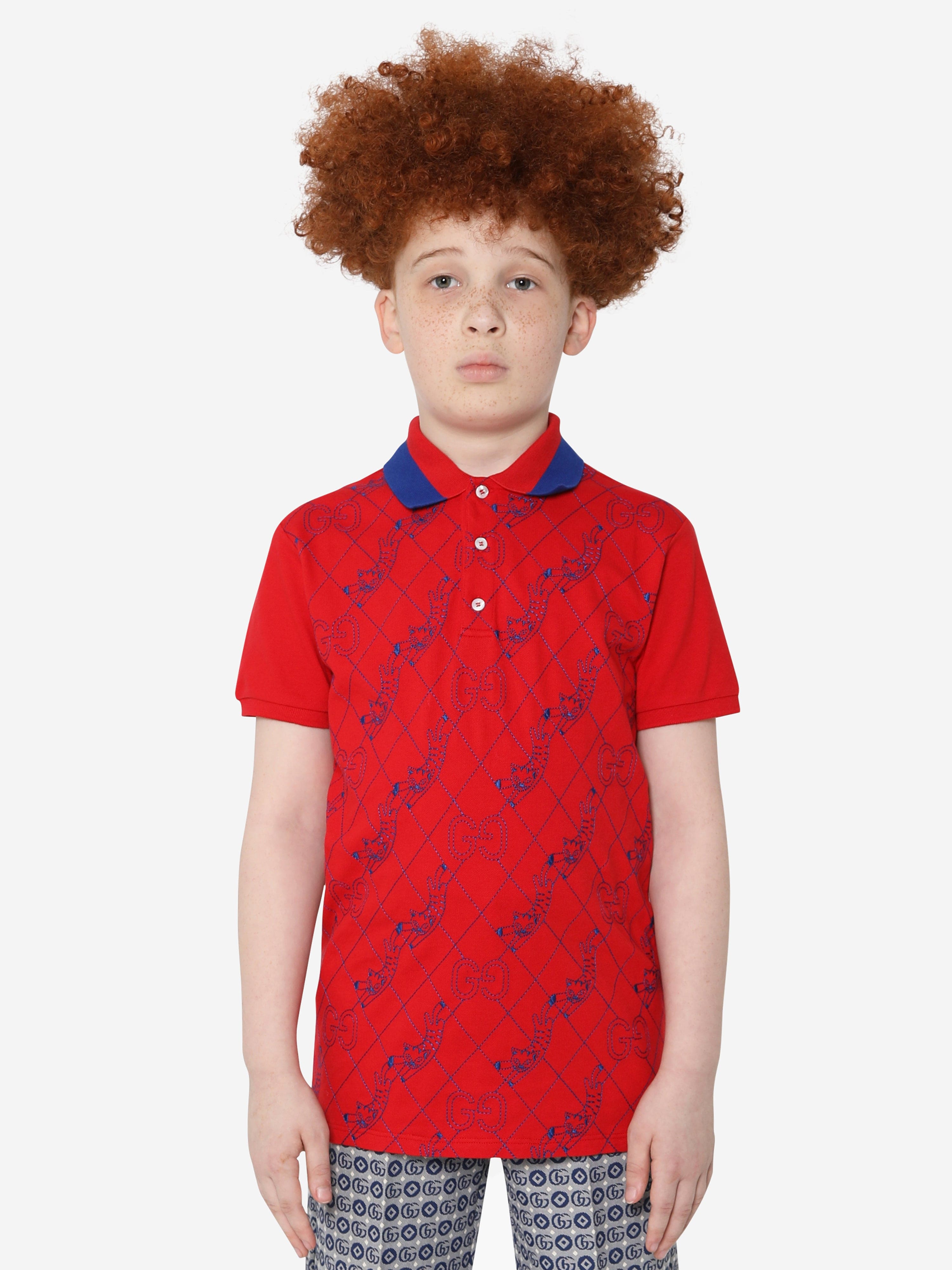 Gucci Boys Logo Polo Shirt in Red