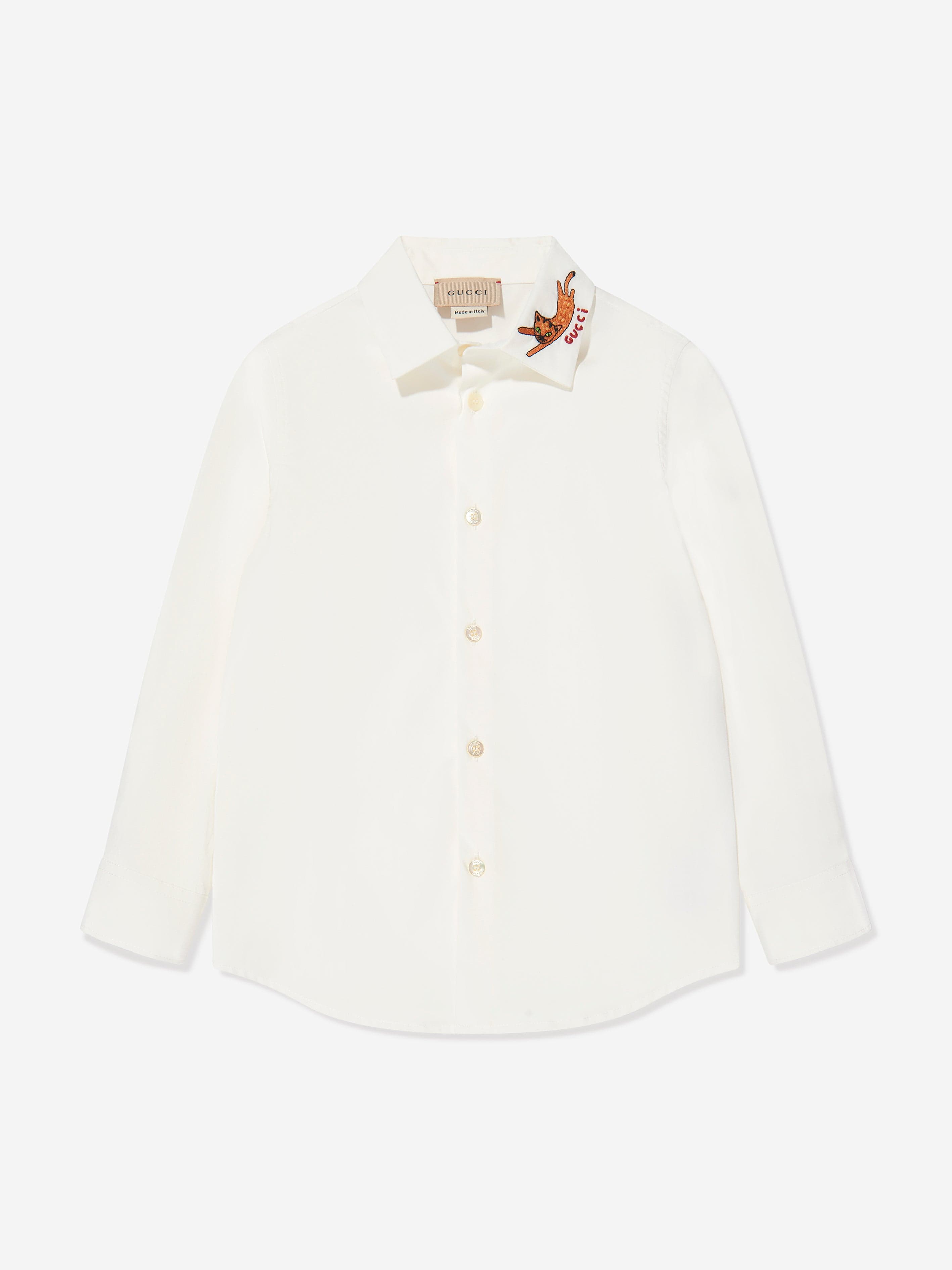 Gucci Boys Long Sleeve Embroidered Shirt in Ivory