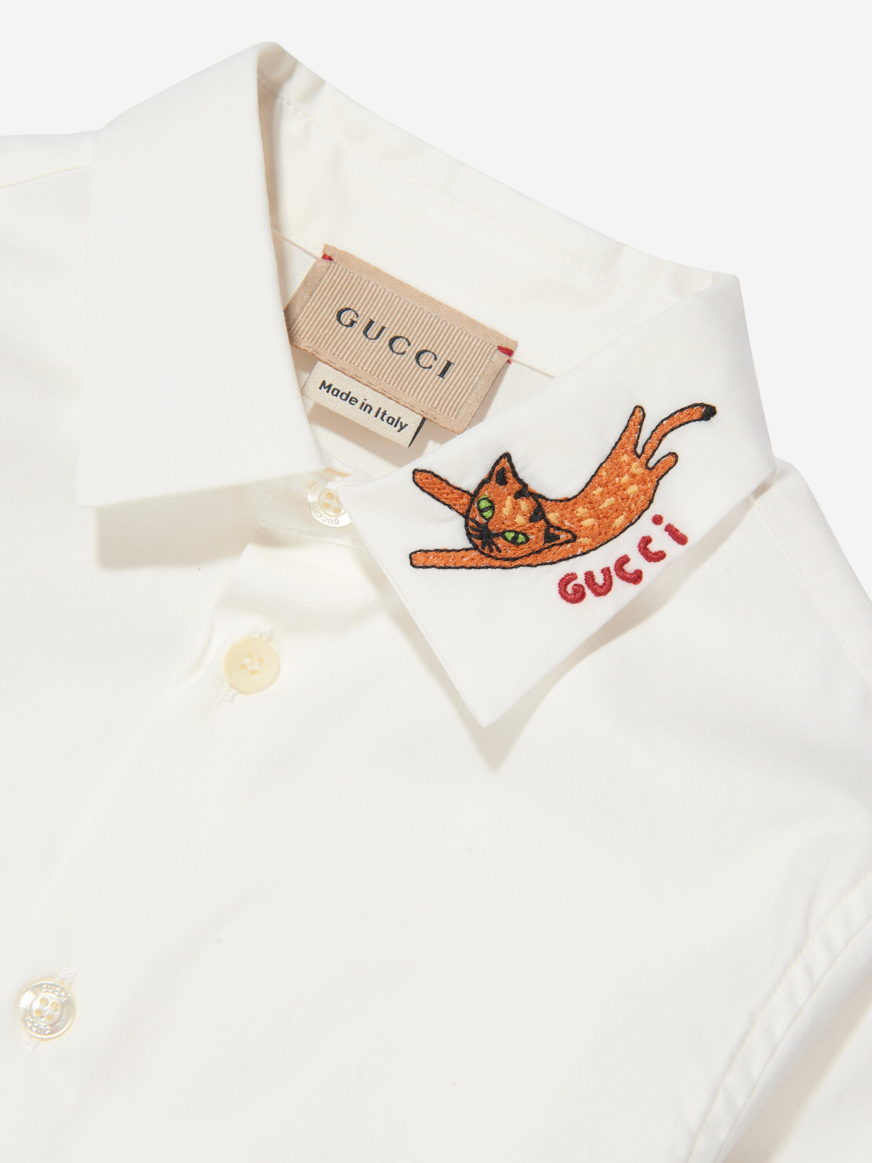 Gucci Boys Long Sleeve Embroidered Shirt in Ivory