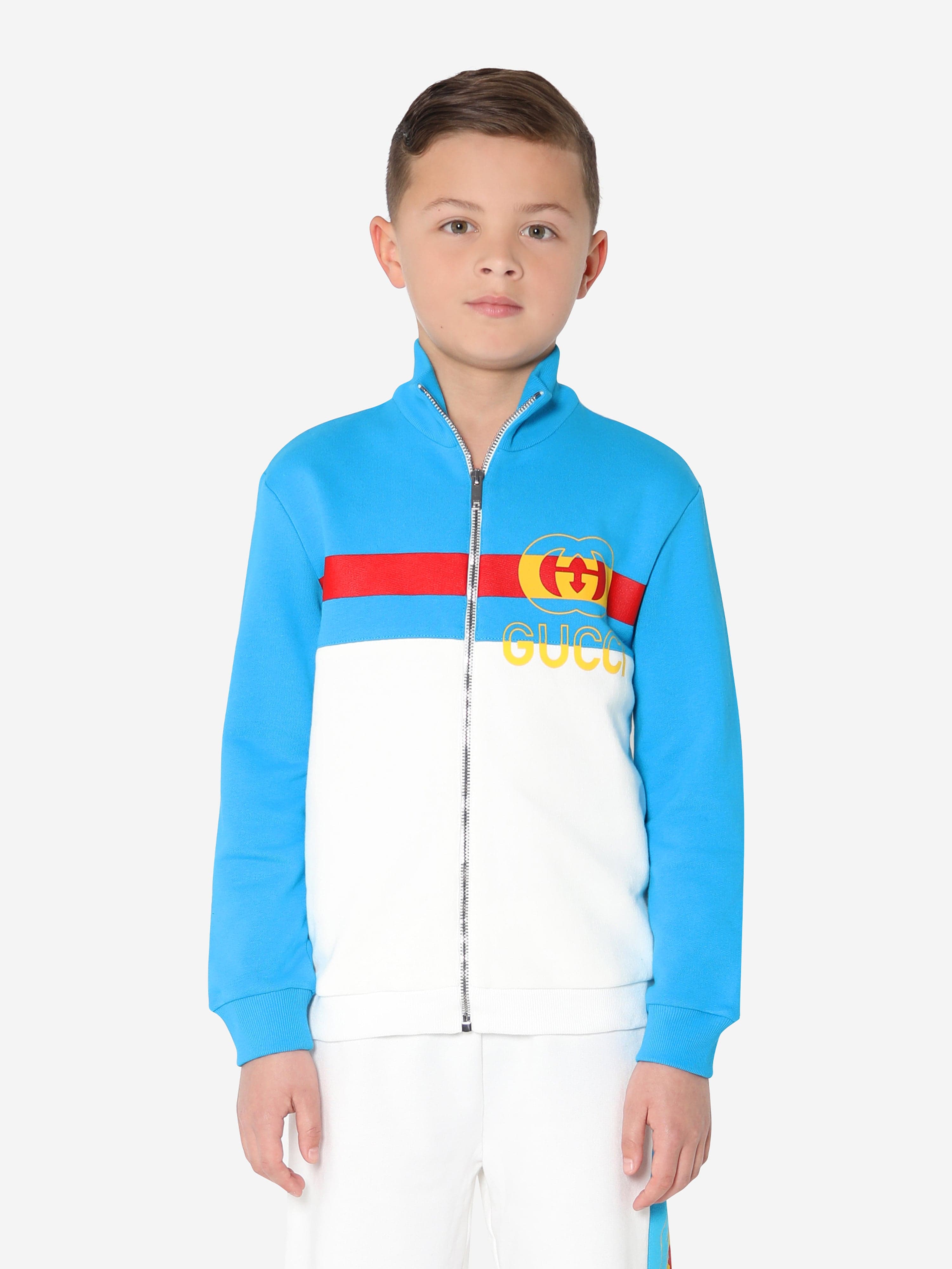 Gucci Boys Logo Zip Up Sweatshirt in Blue