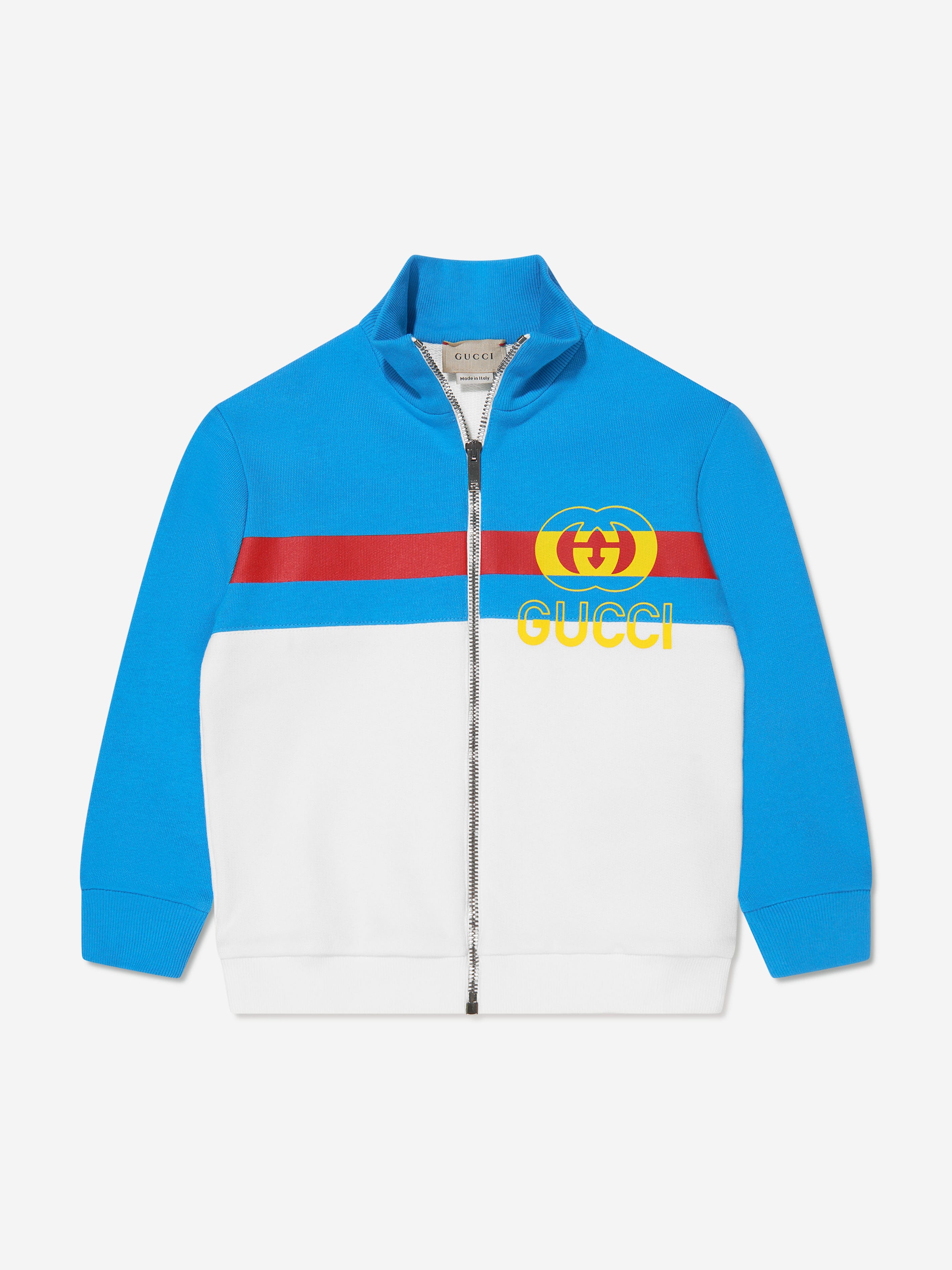 Gucci Boys Logo Zip Up Sweatshirt in Blue