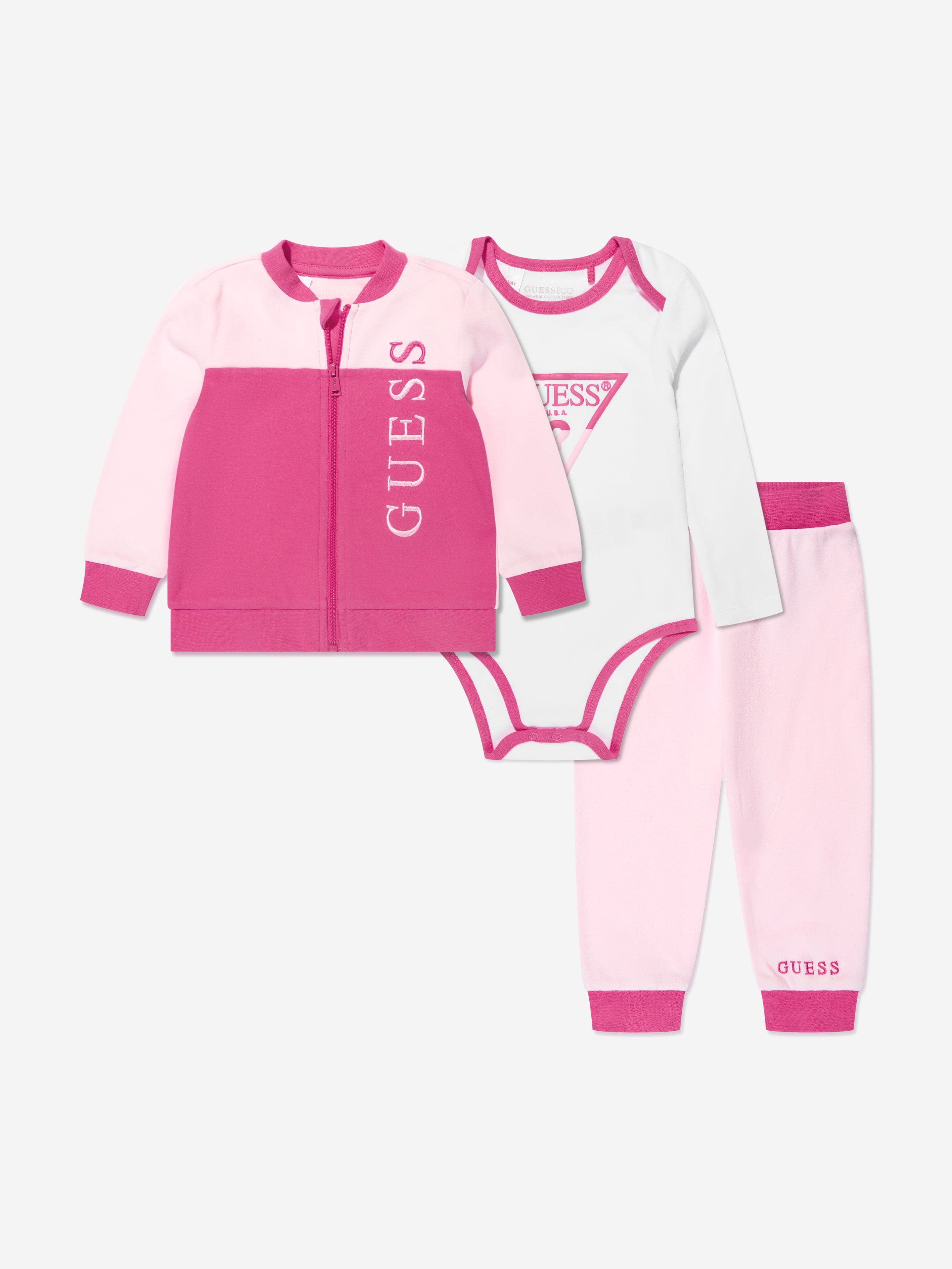 Guess Baby Girls Sweatshirt Pant And Body Set in Pink