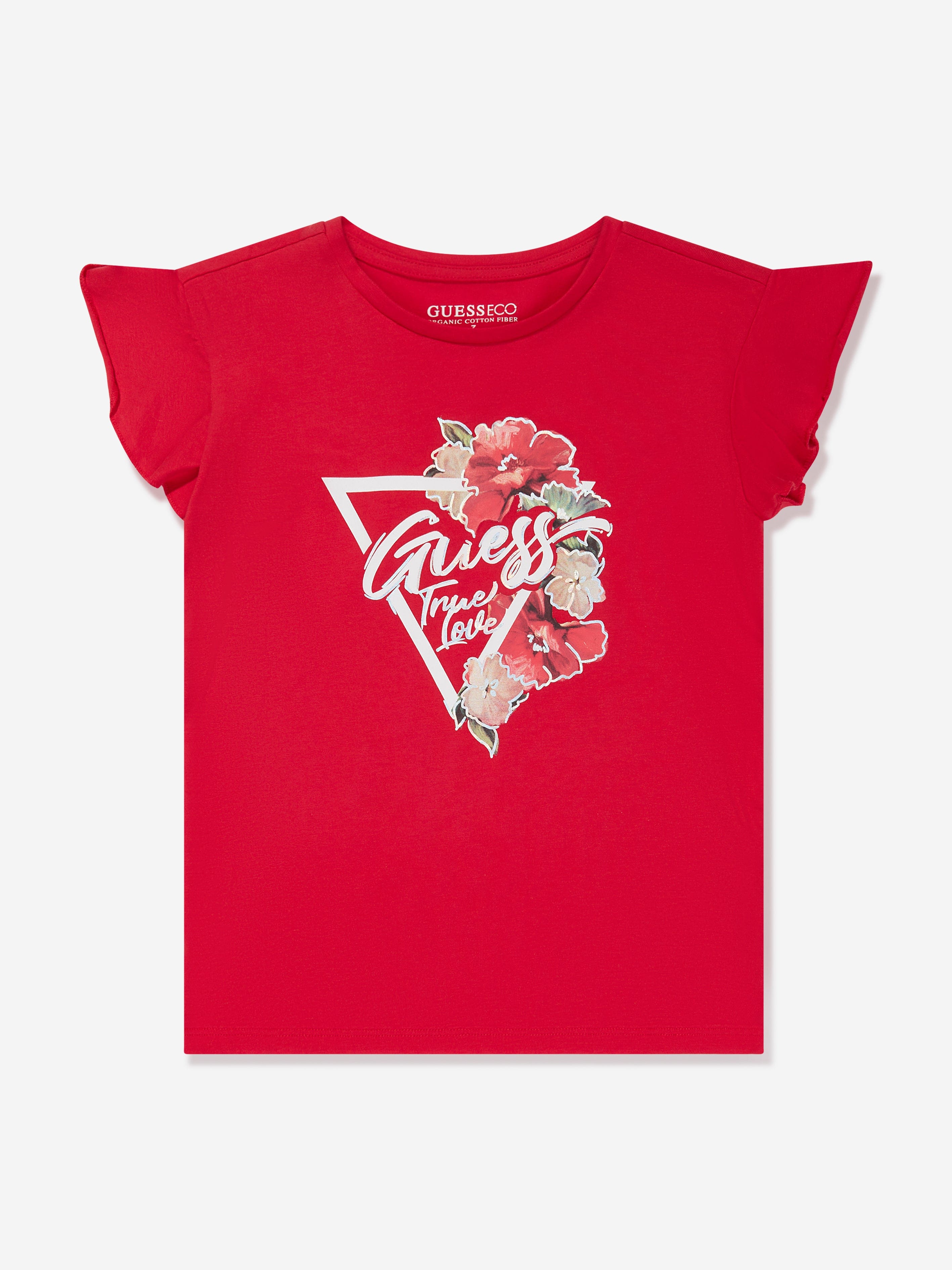 Guess Girls Floral Logo T-Shirt in Red