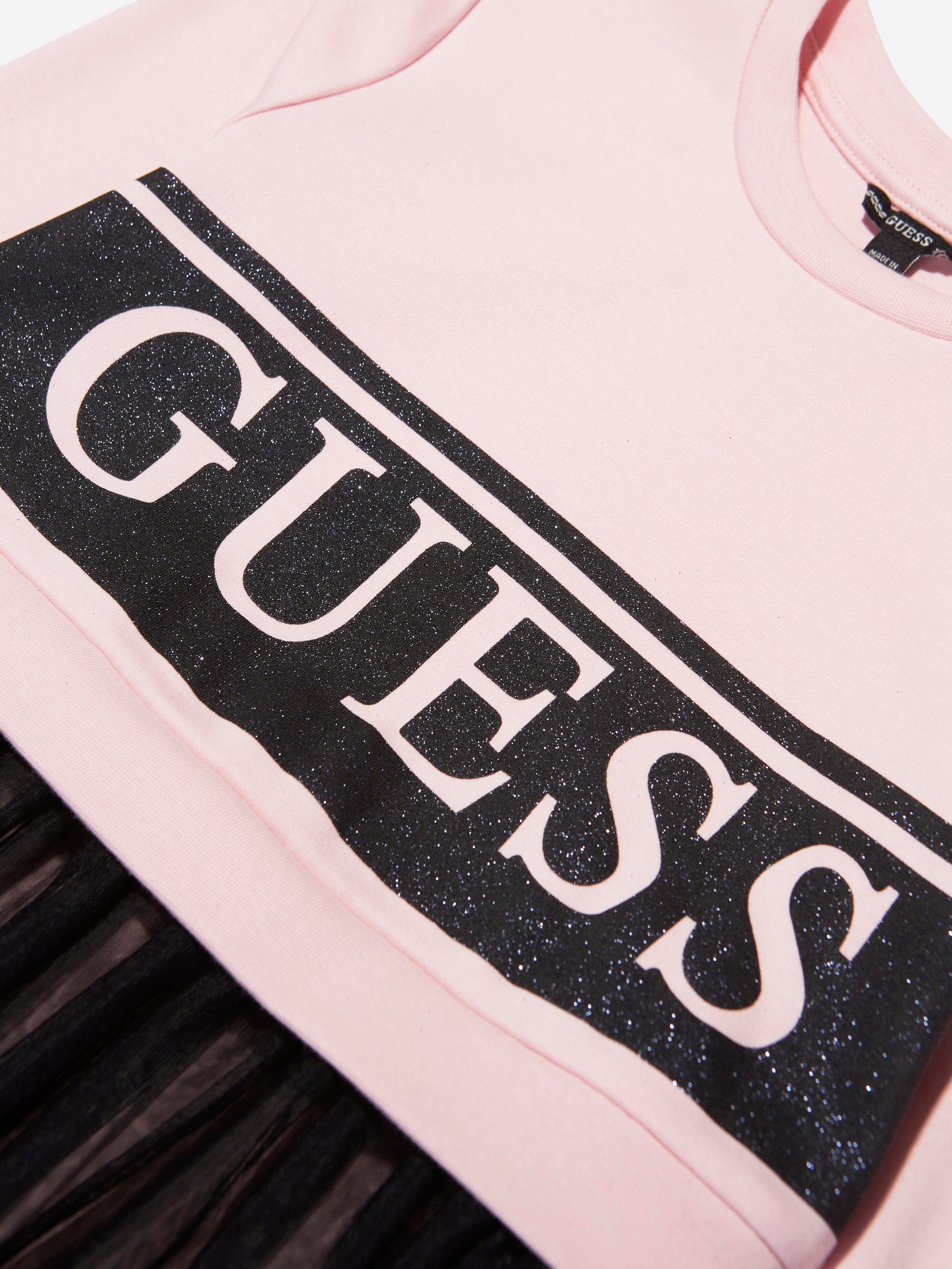 Guess Girls Mixed Fabric Dress in Pink