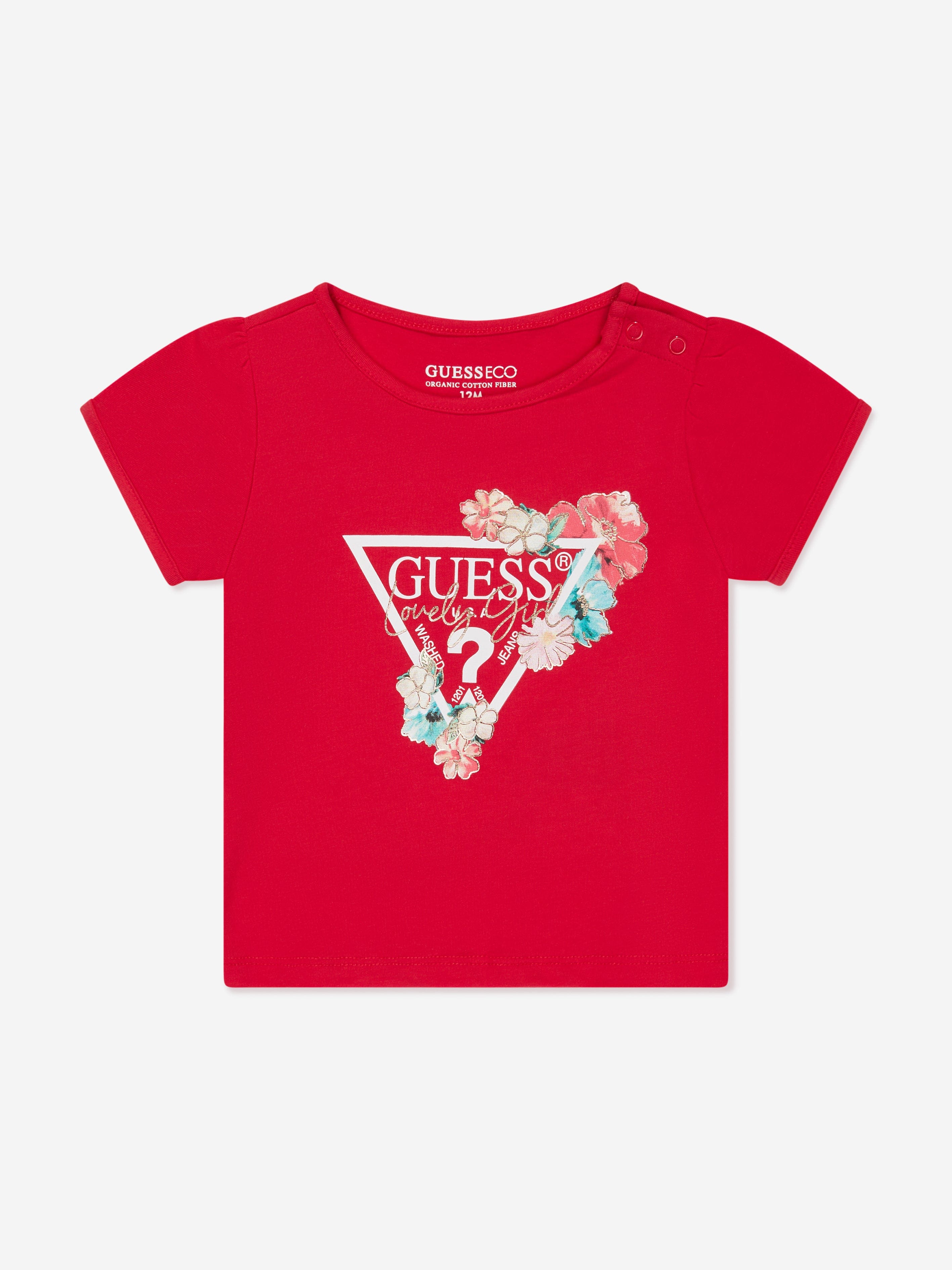 Guess Girls Floral Logo T-Shirt in Red