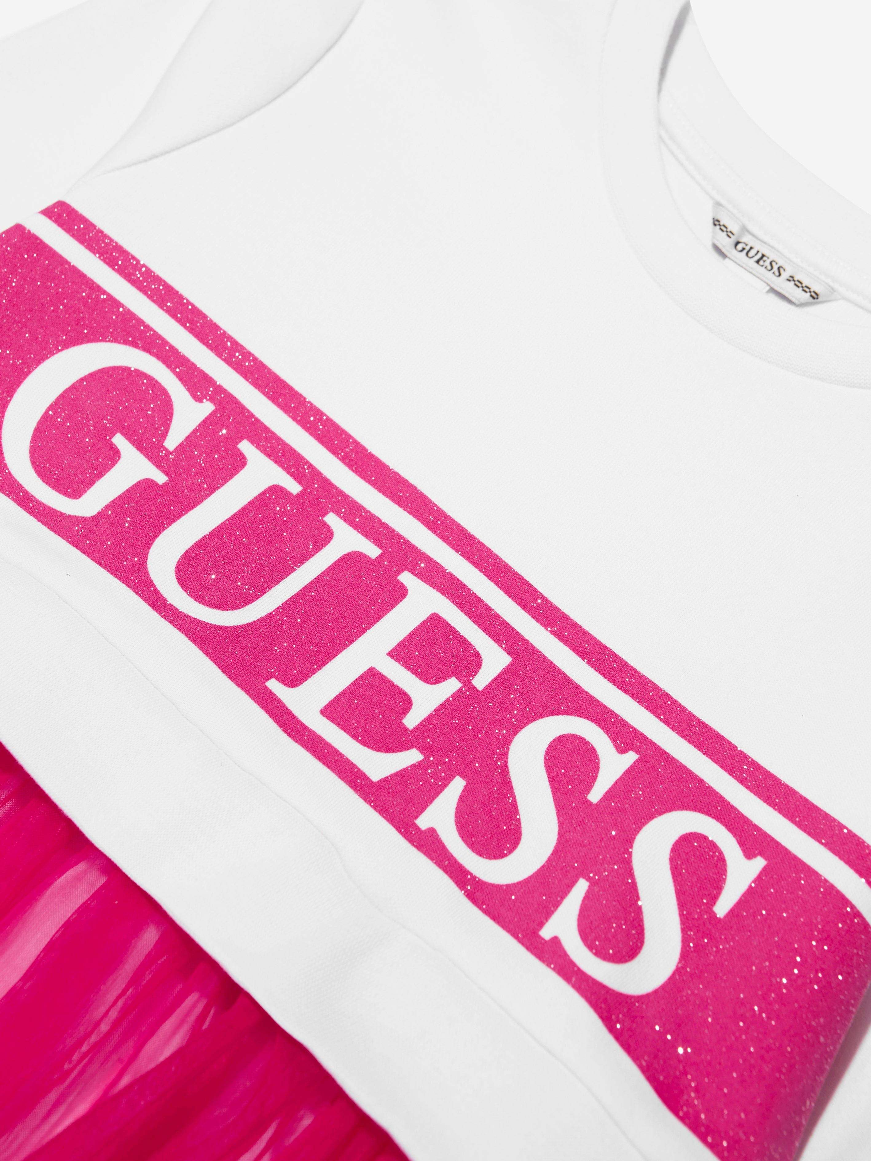 Guess Girls Mixed Fabric Dress in White