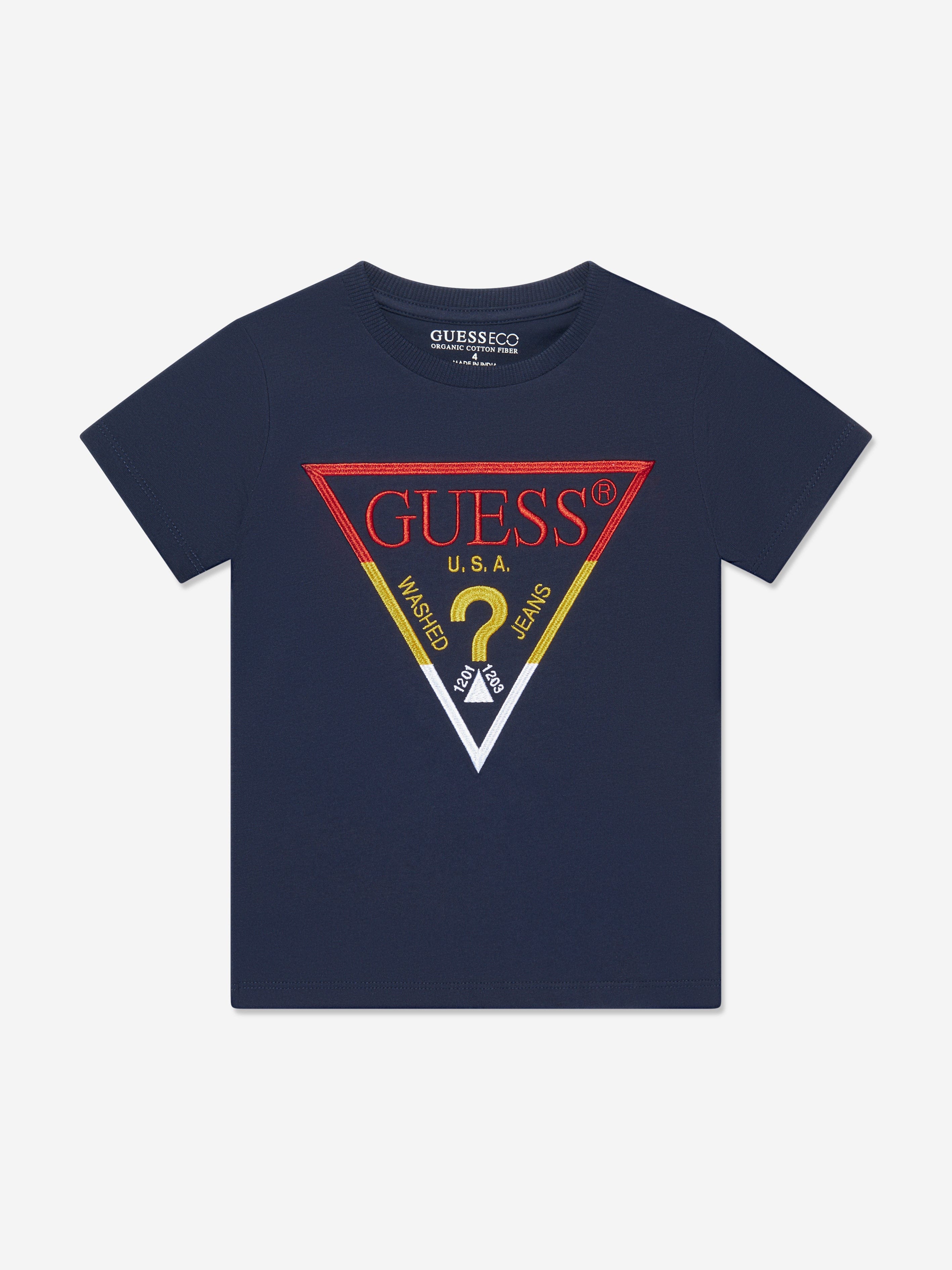 Guess Boys Logo Print T-Shirt in Navy