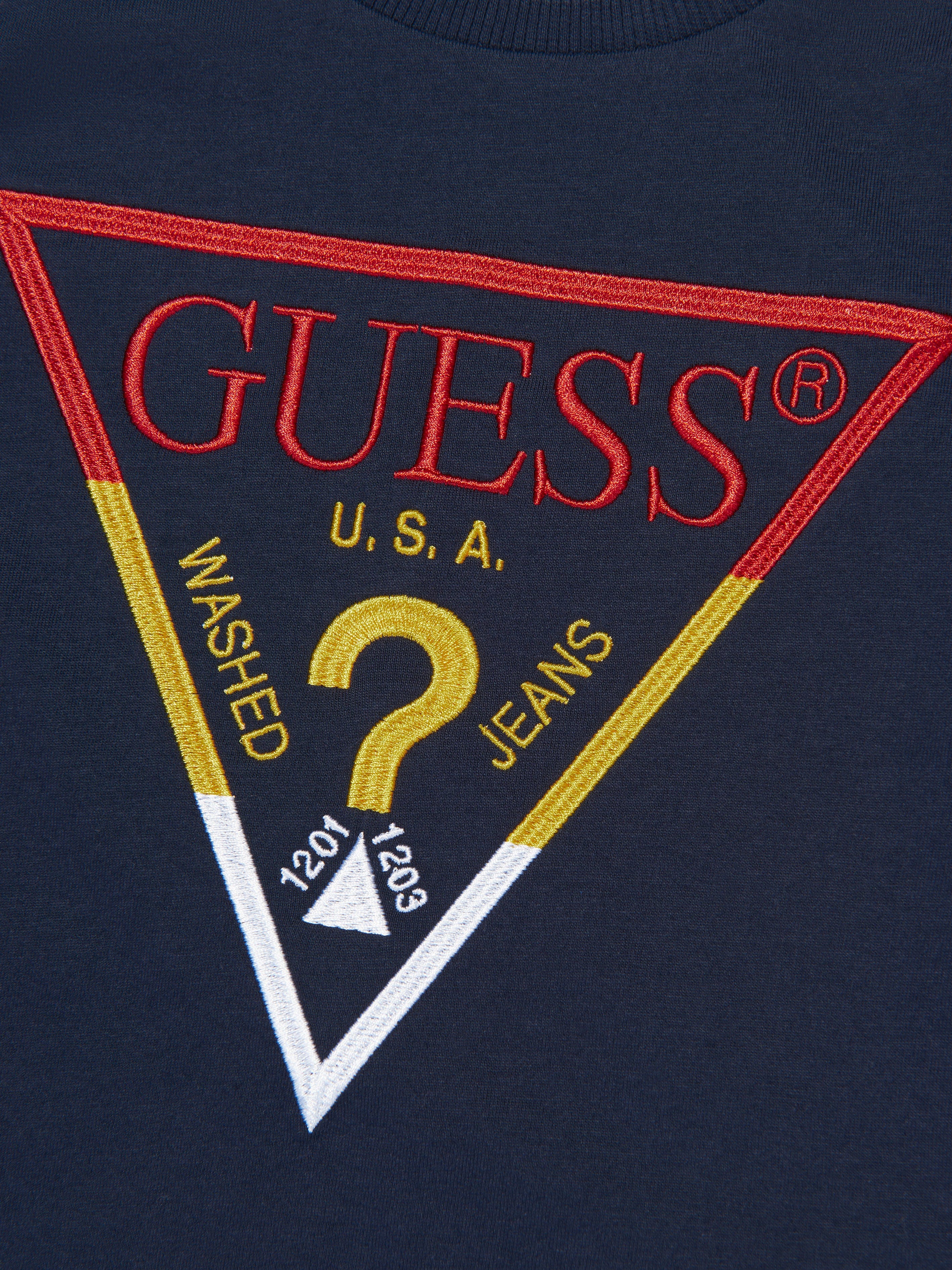 Guess Boys Logo Print T-Shirt in Navy