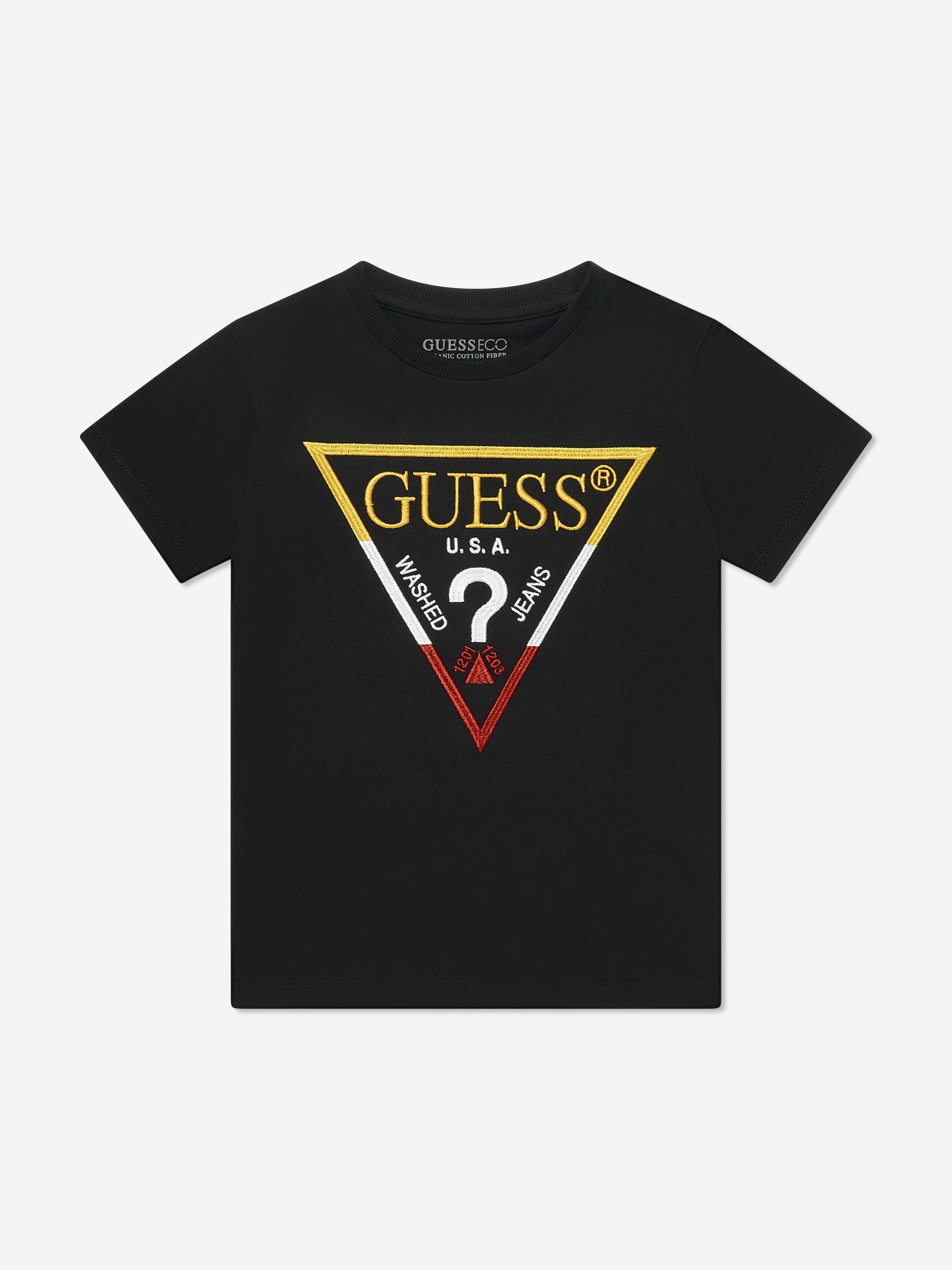 Guess Boys Logo Print T-Shirt in Black