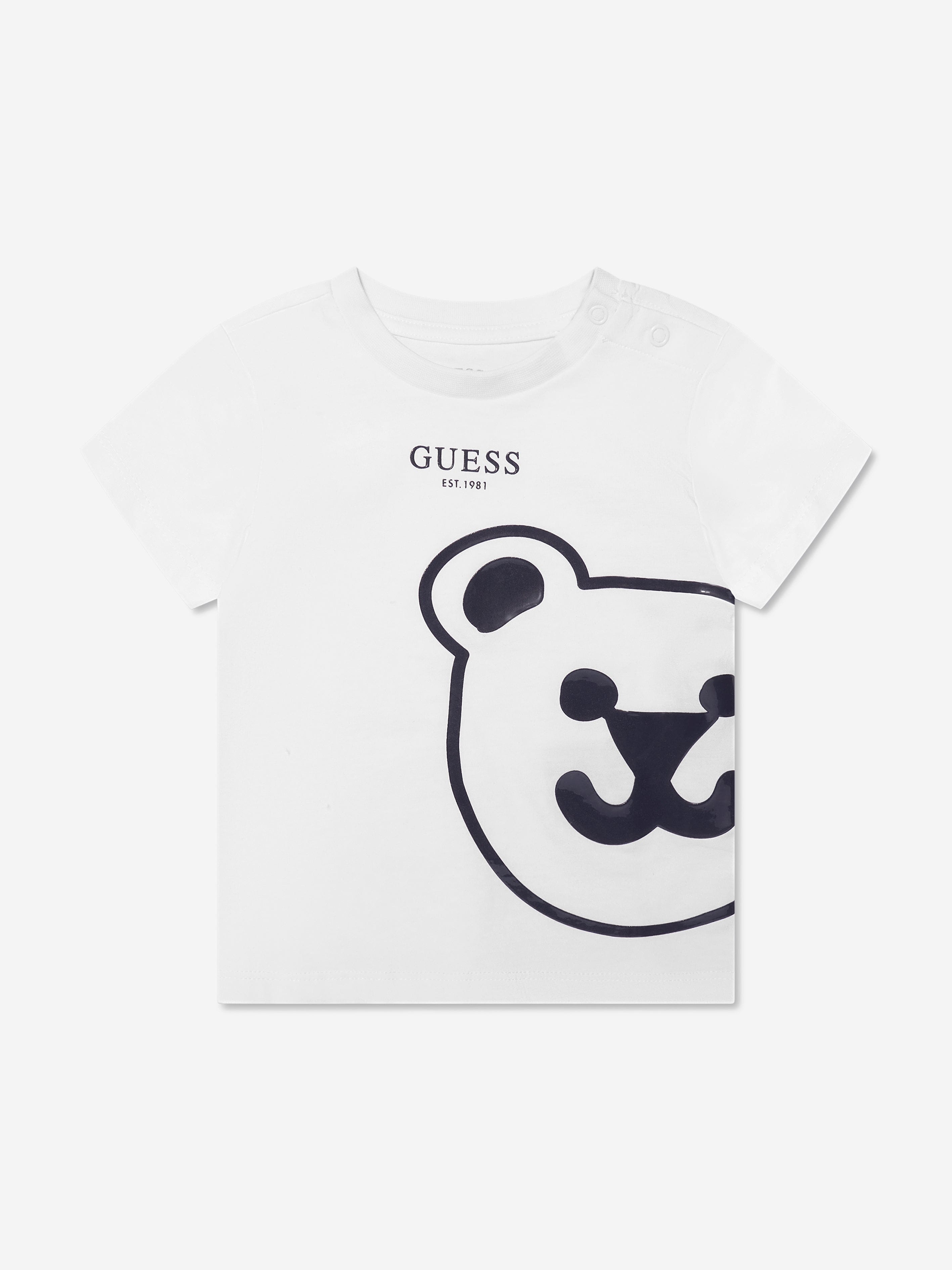 Guess Boys Bear Print T-Shirt in White