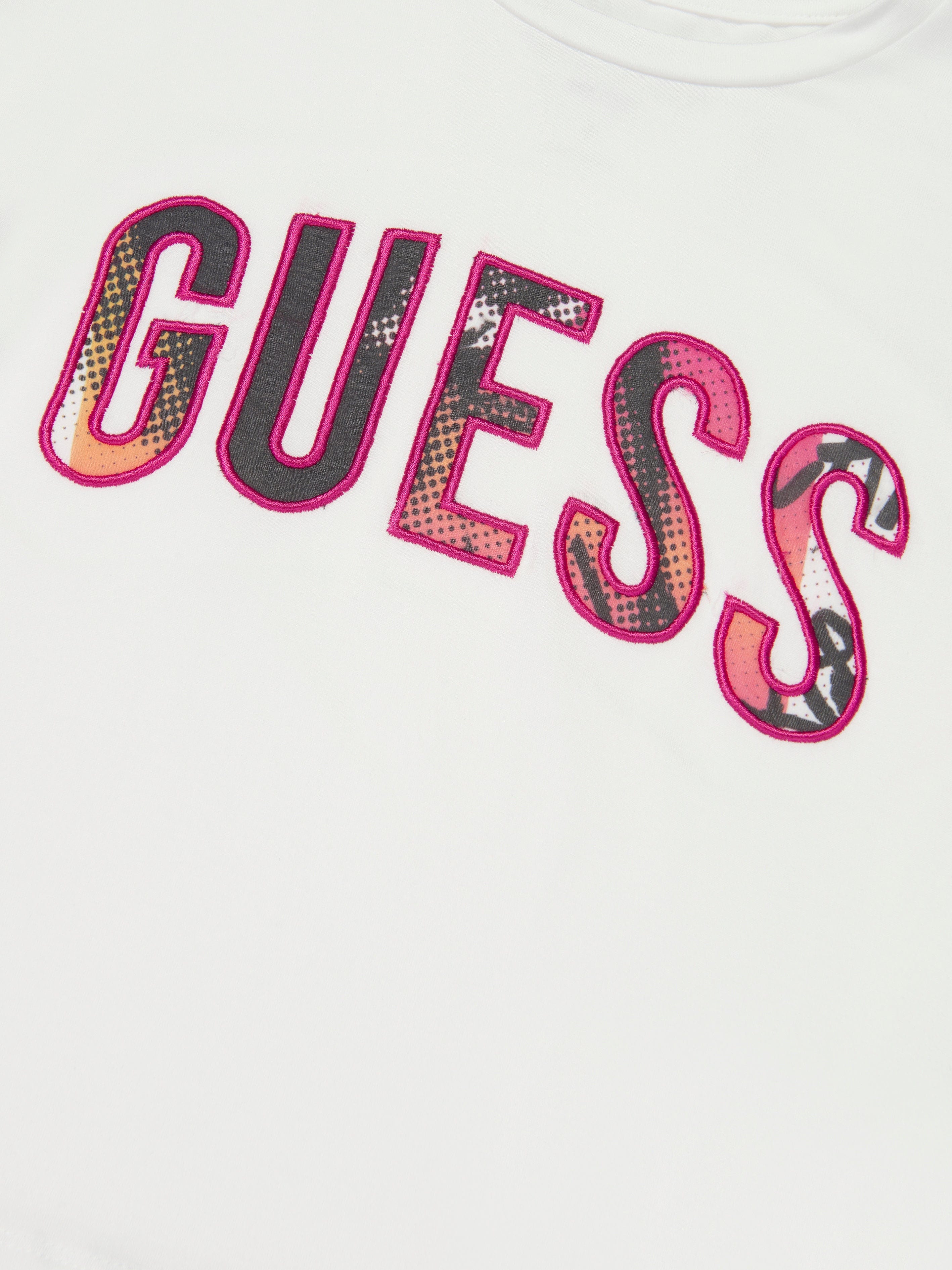 Guess Girls Long Sleeve T-Shirt With Chiffon in Ivory