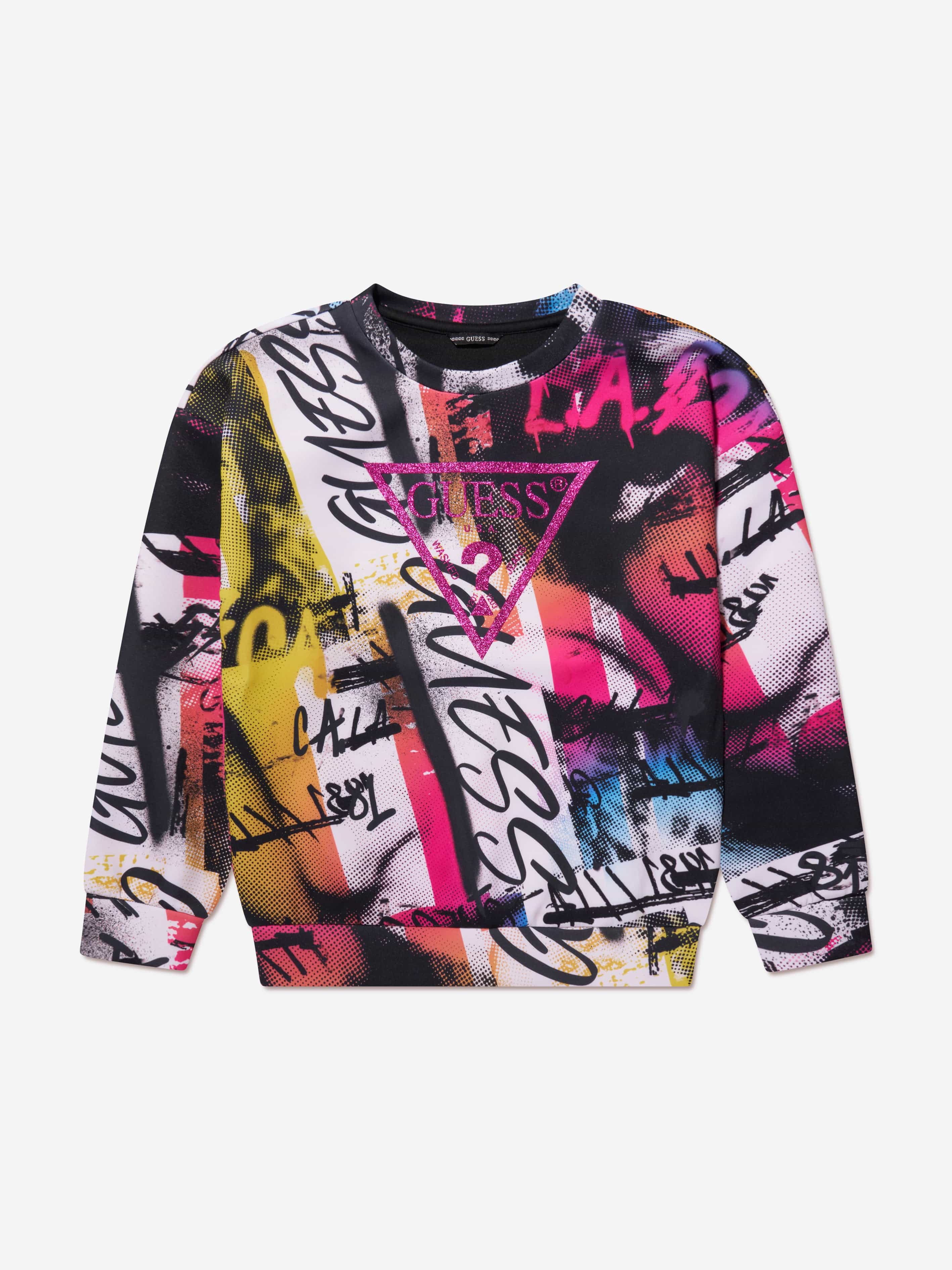 Guess Girls Collage Print Sweatshirt in Multicolour