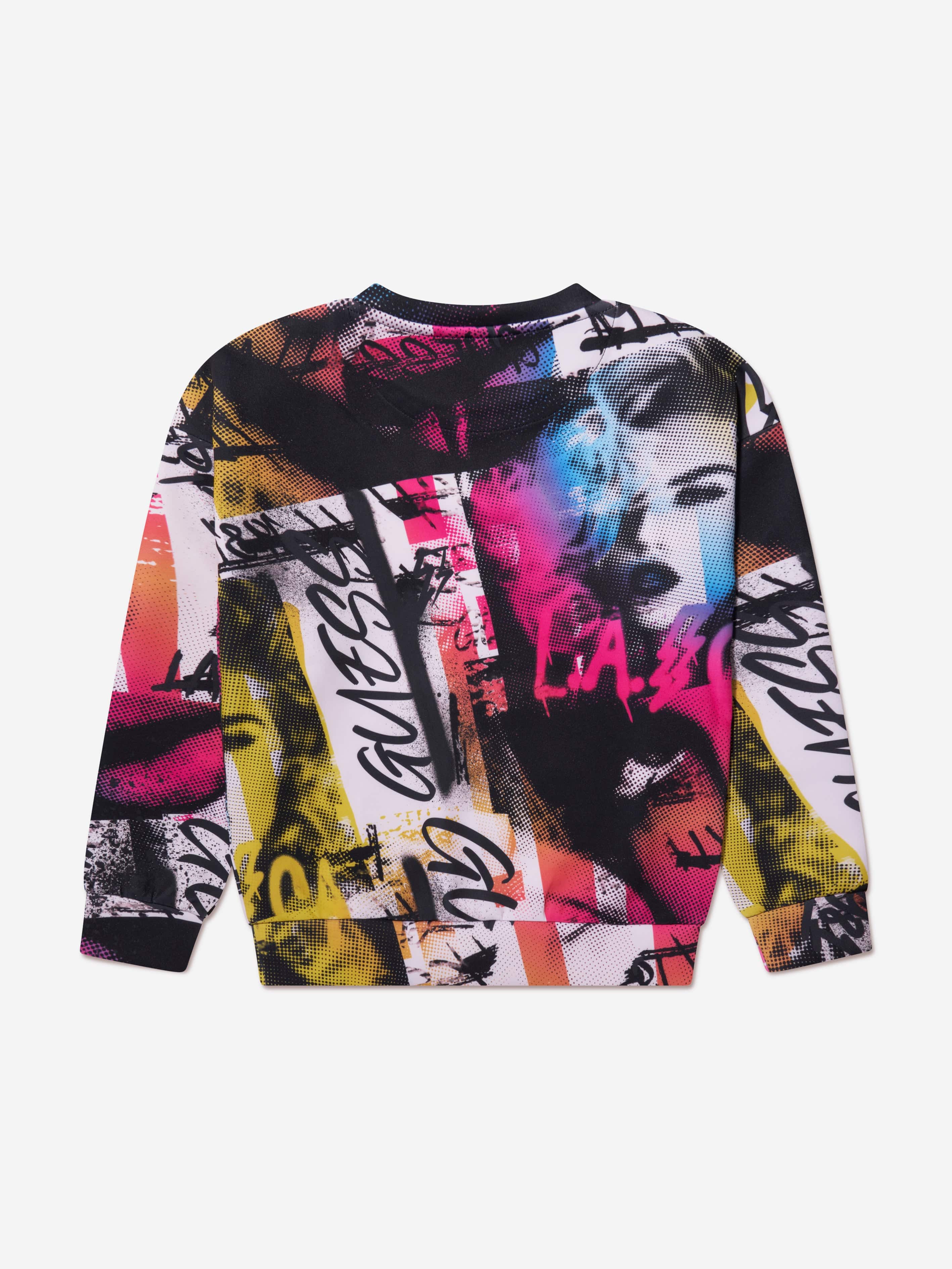 Guess Girls Collage Print Sweatshirt in Multicolour