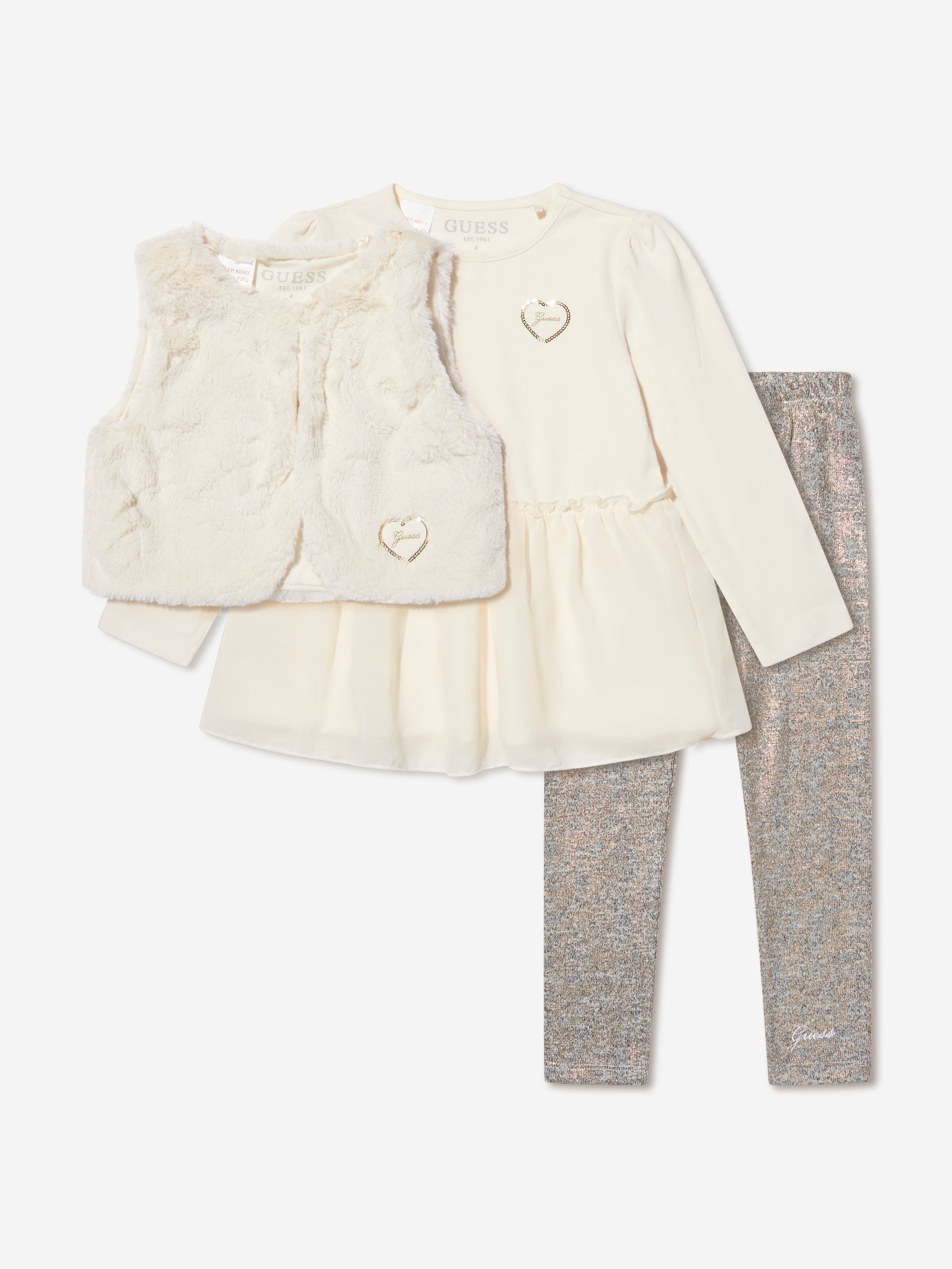 Guess Girls 3 Piece Leggings Set in Ivory