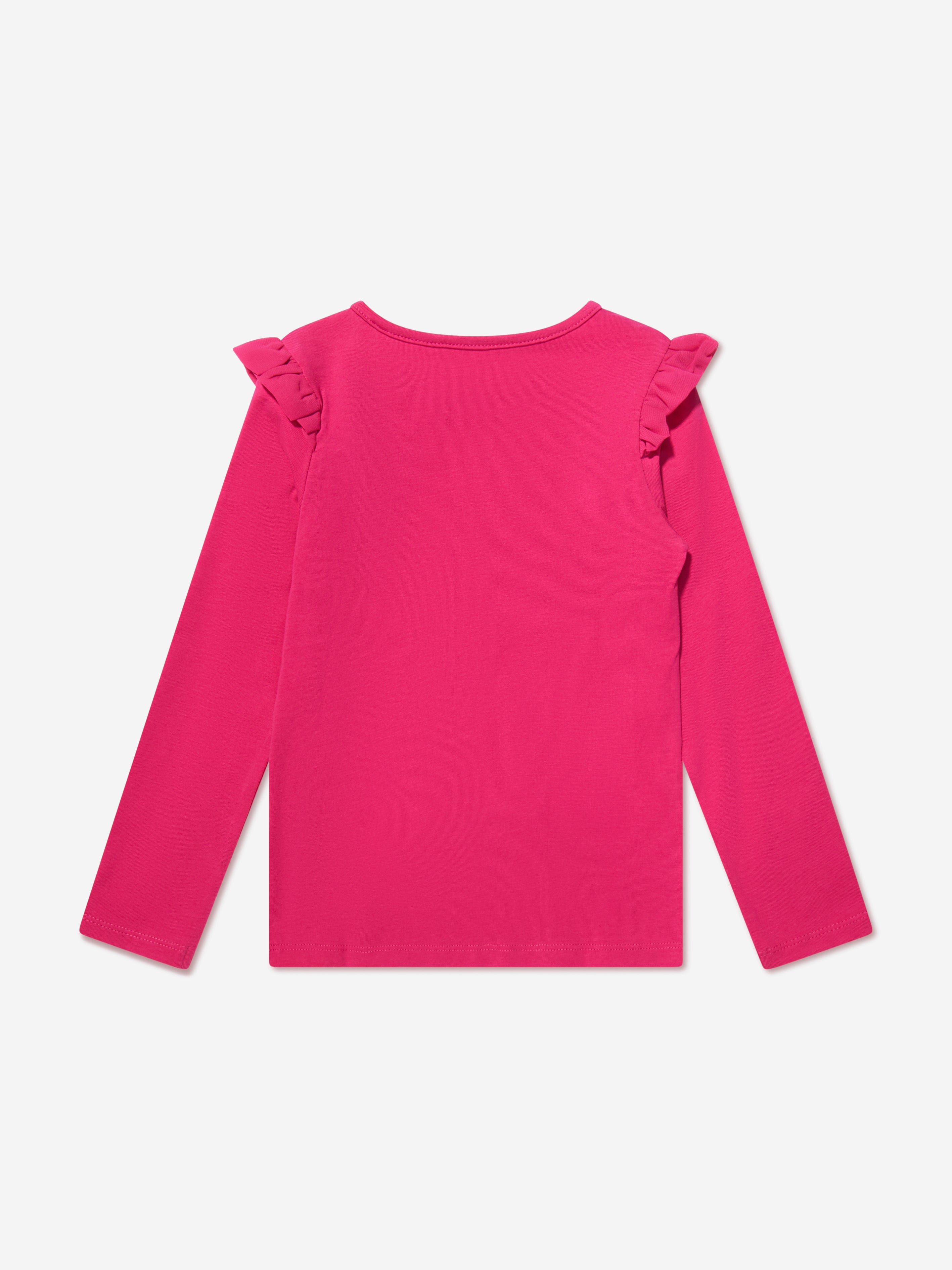 Guess Girls Long Sleeve Shoulder Frill T-Shirt in Pink