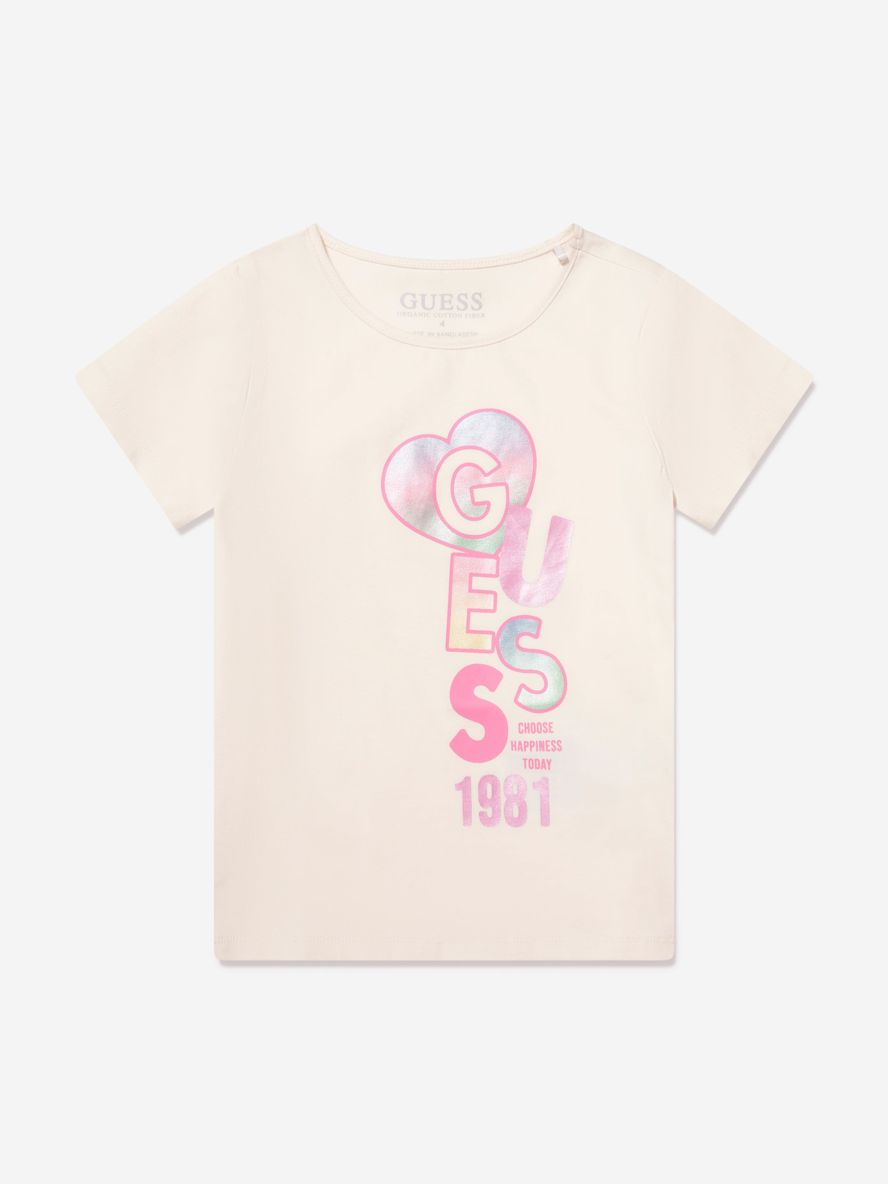 Guess Girls Logo T-Shirt in Ivory