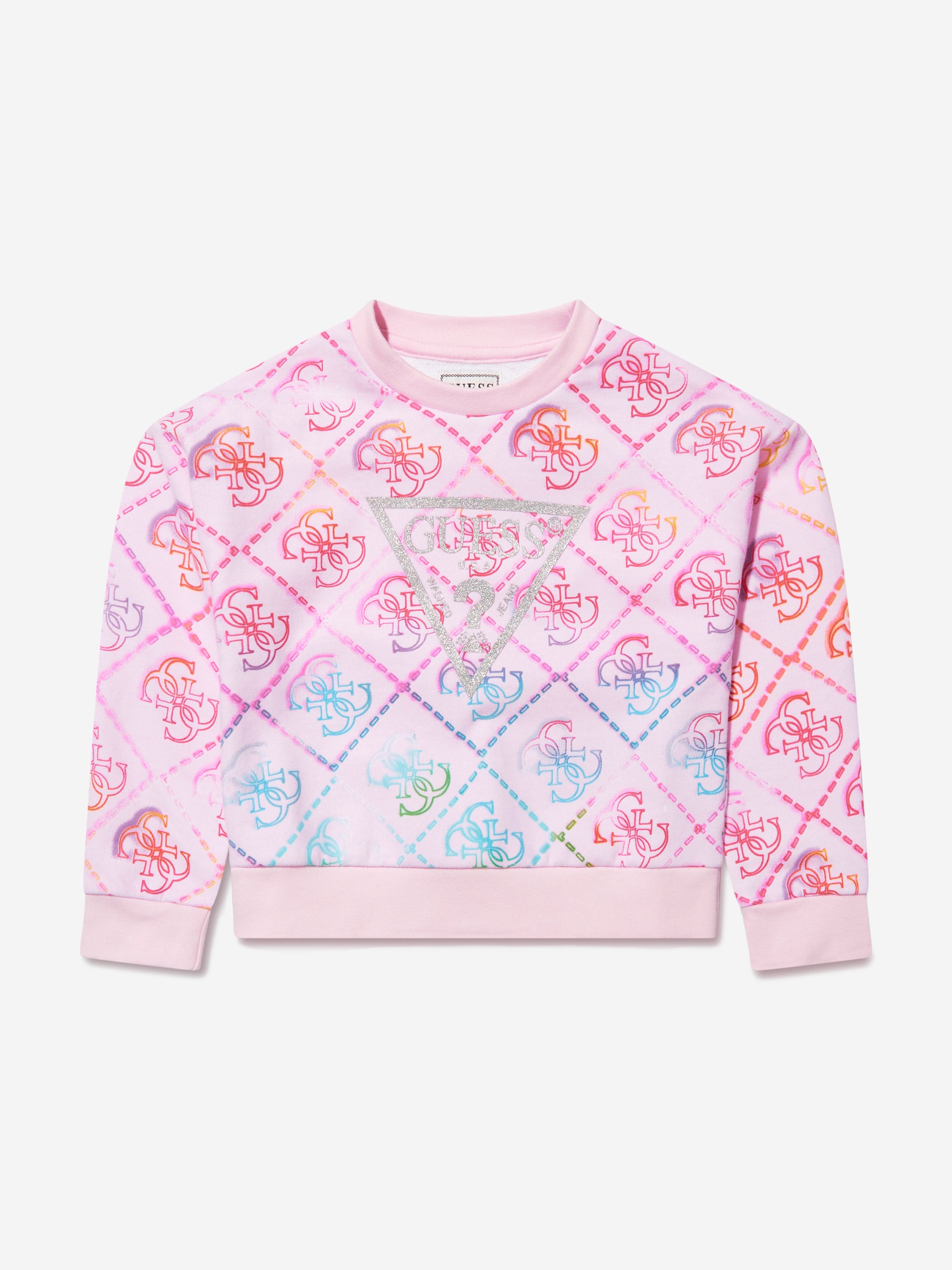 Guess Girls Monogram Logo Sweatshirt in Pink