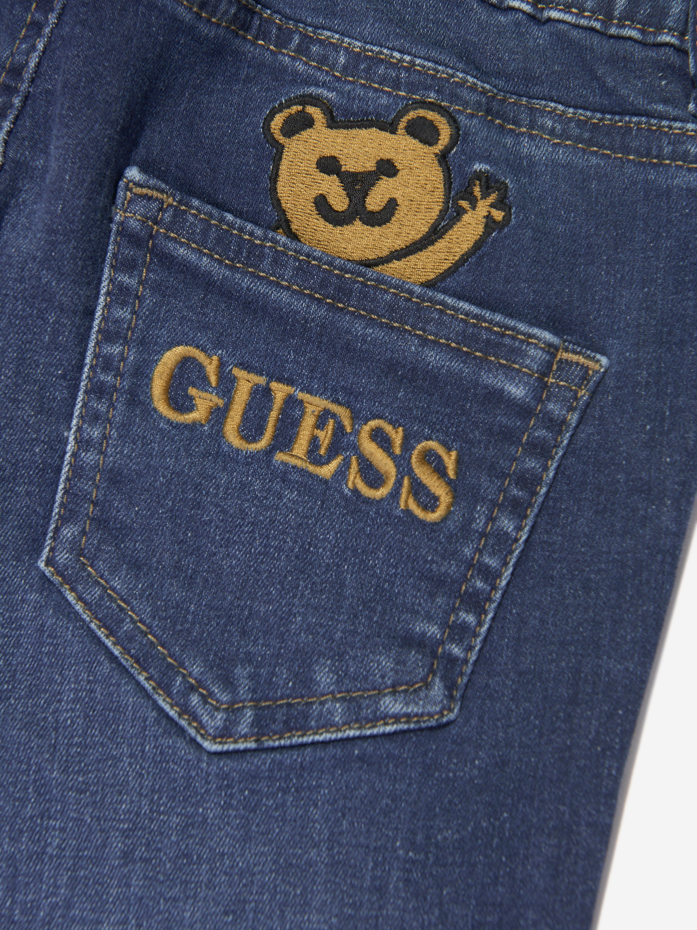 Guess Boys Embroidered Bear Jeans in Blue