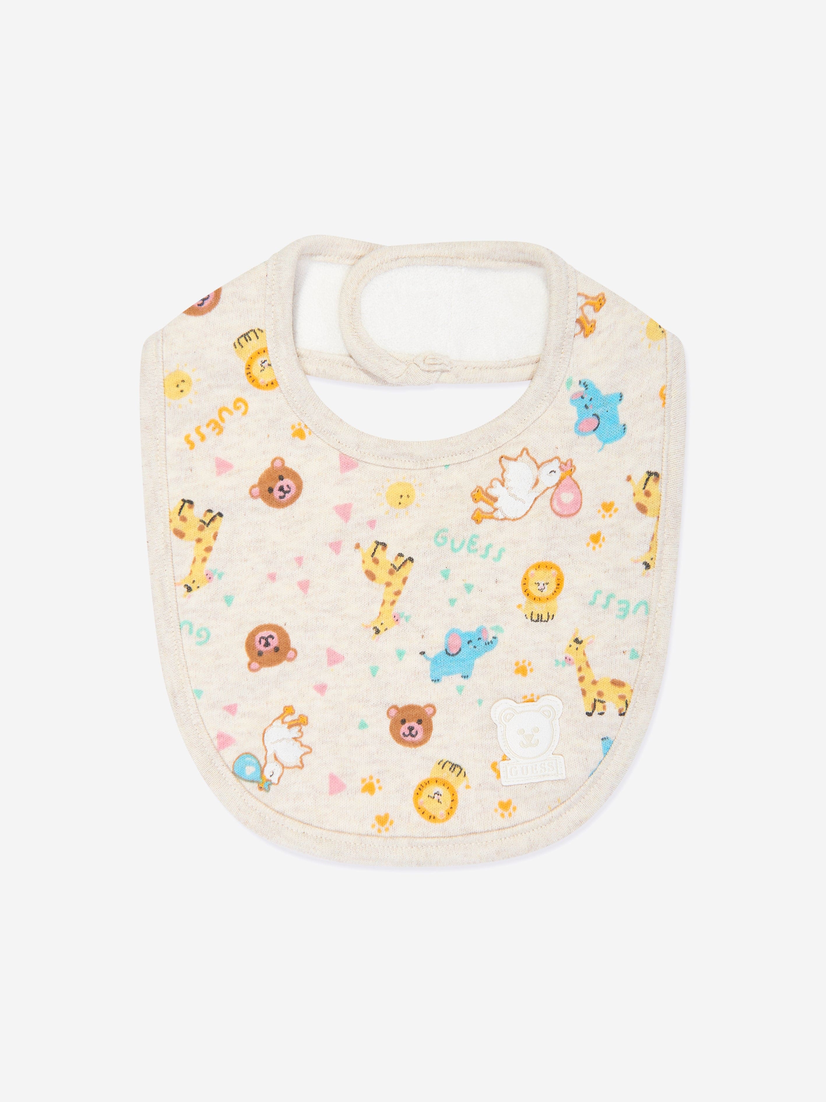 Guess Baby Animal Dream Bib Set in Ivory