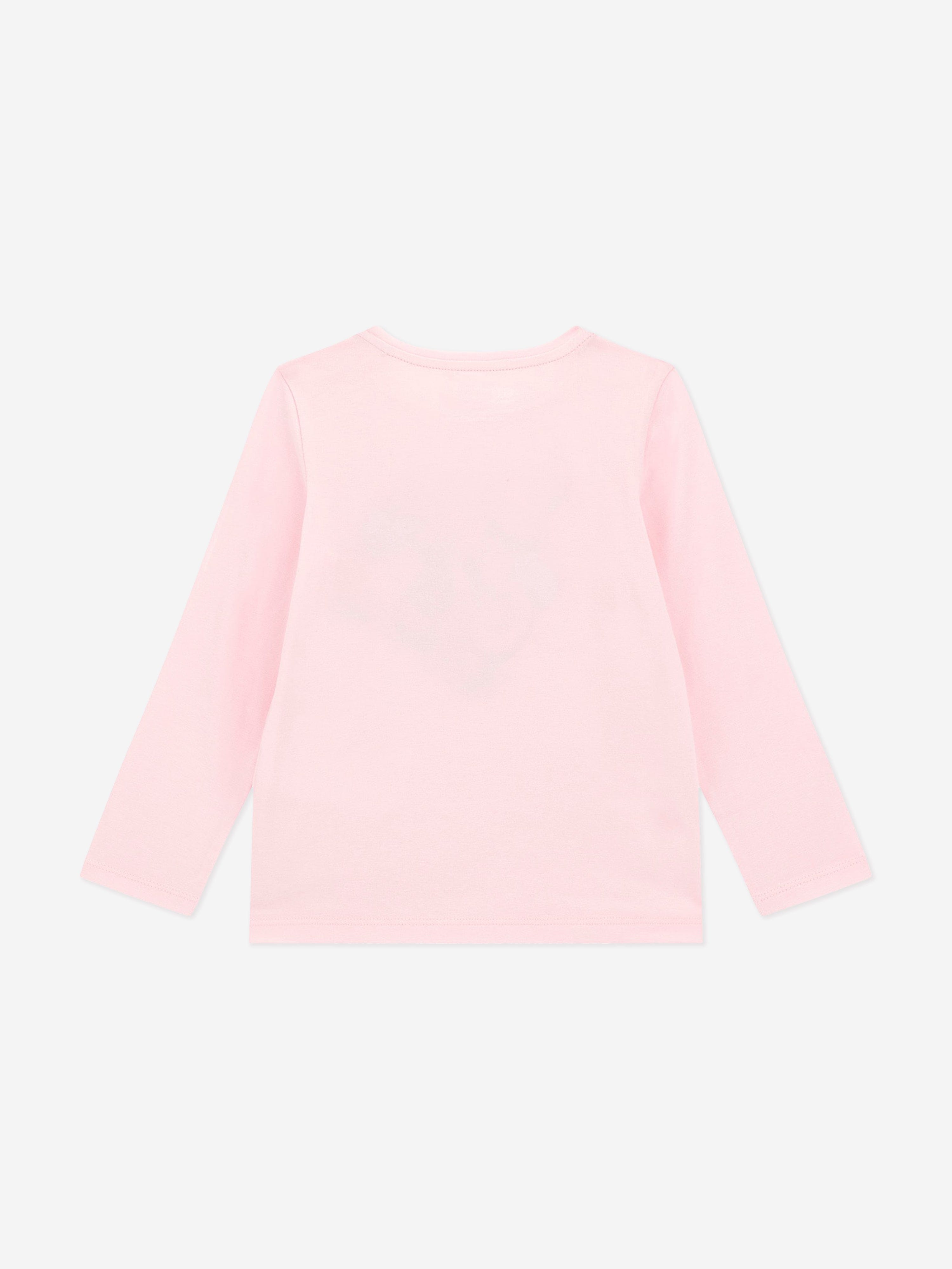 Guess Girls Long Sleeve Heart Logo T-Shirt in Pink