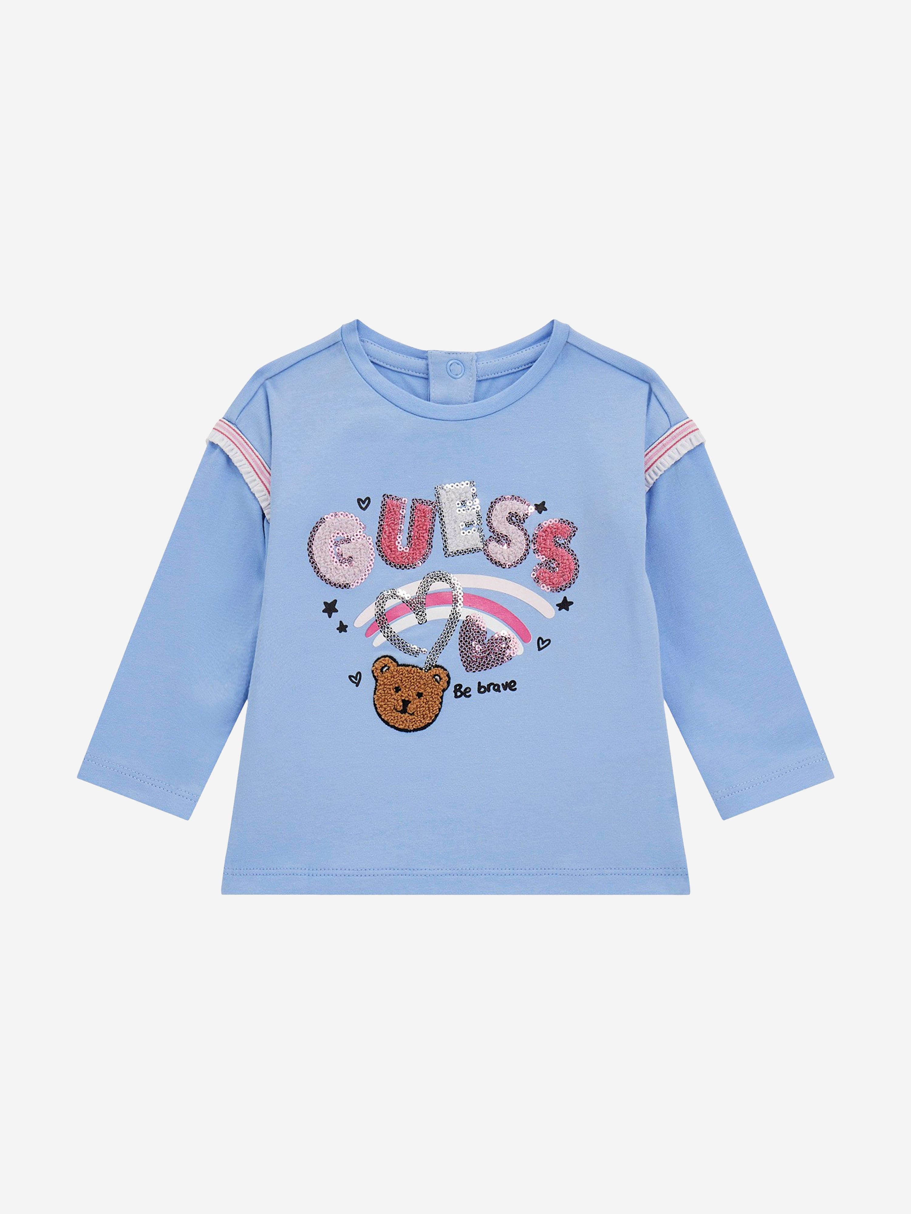 Guess Girls Long Sleeve Logo T-Shirt in Blue