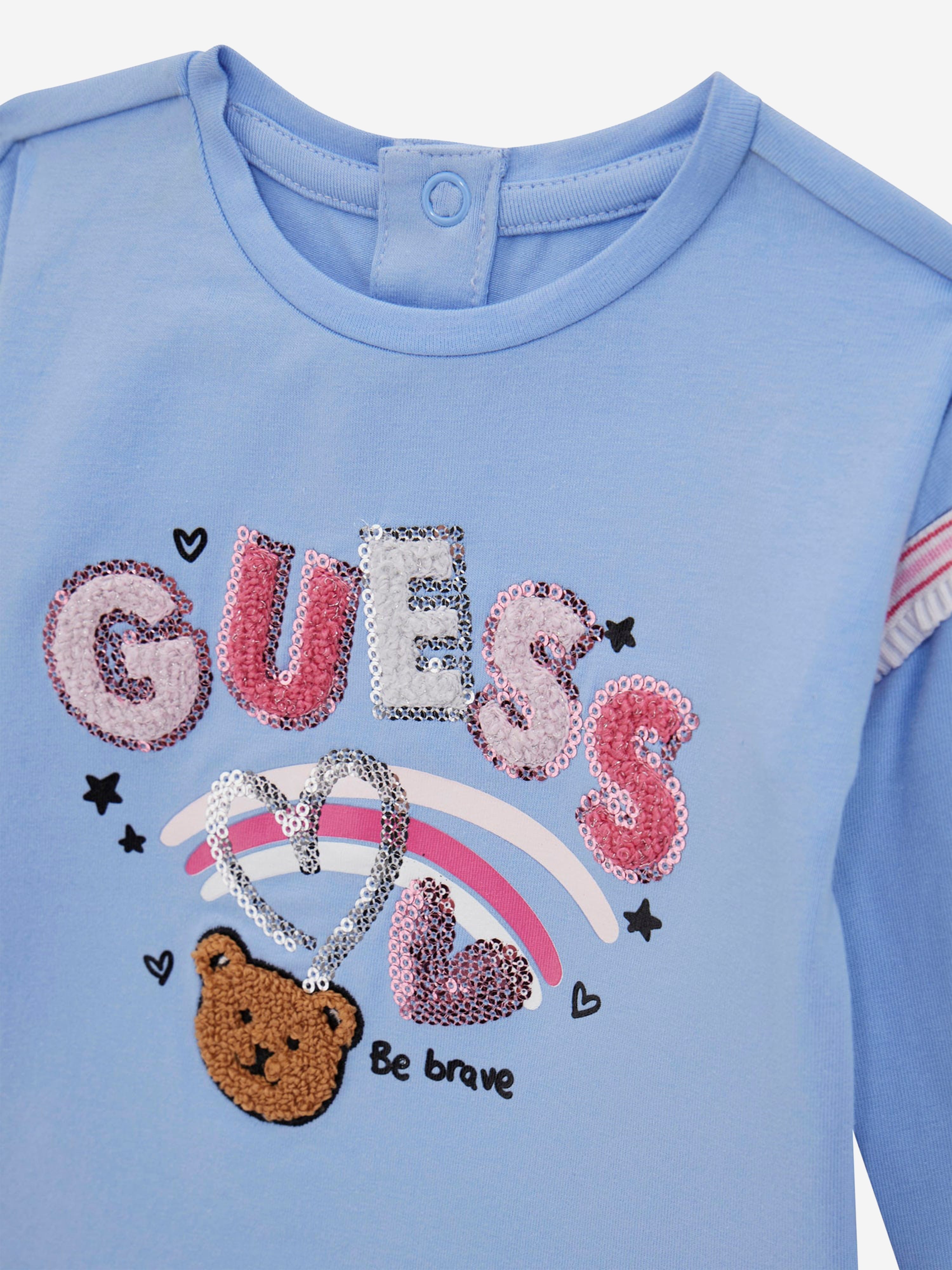 Guess Girls Long Sleeve Logo T-Shirt in Blue