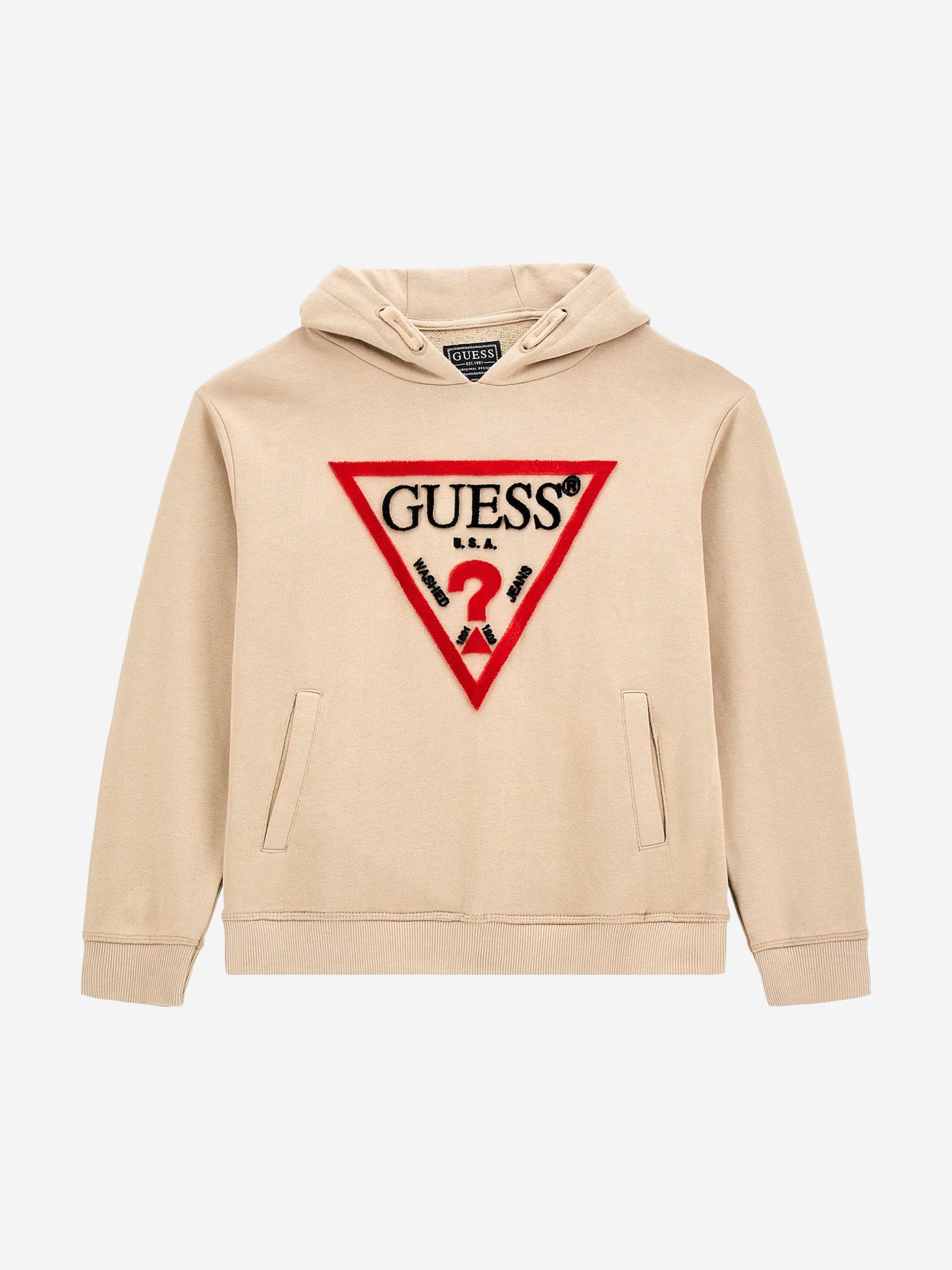 Guess Boys Logo Hoodie in Beige