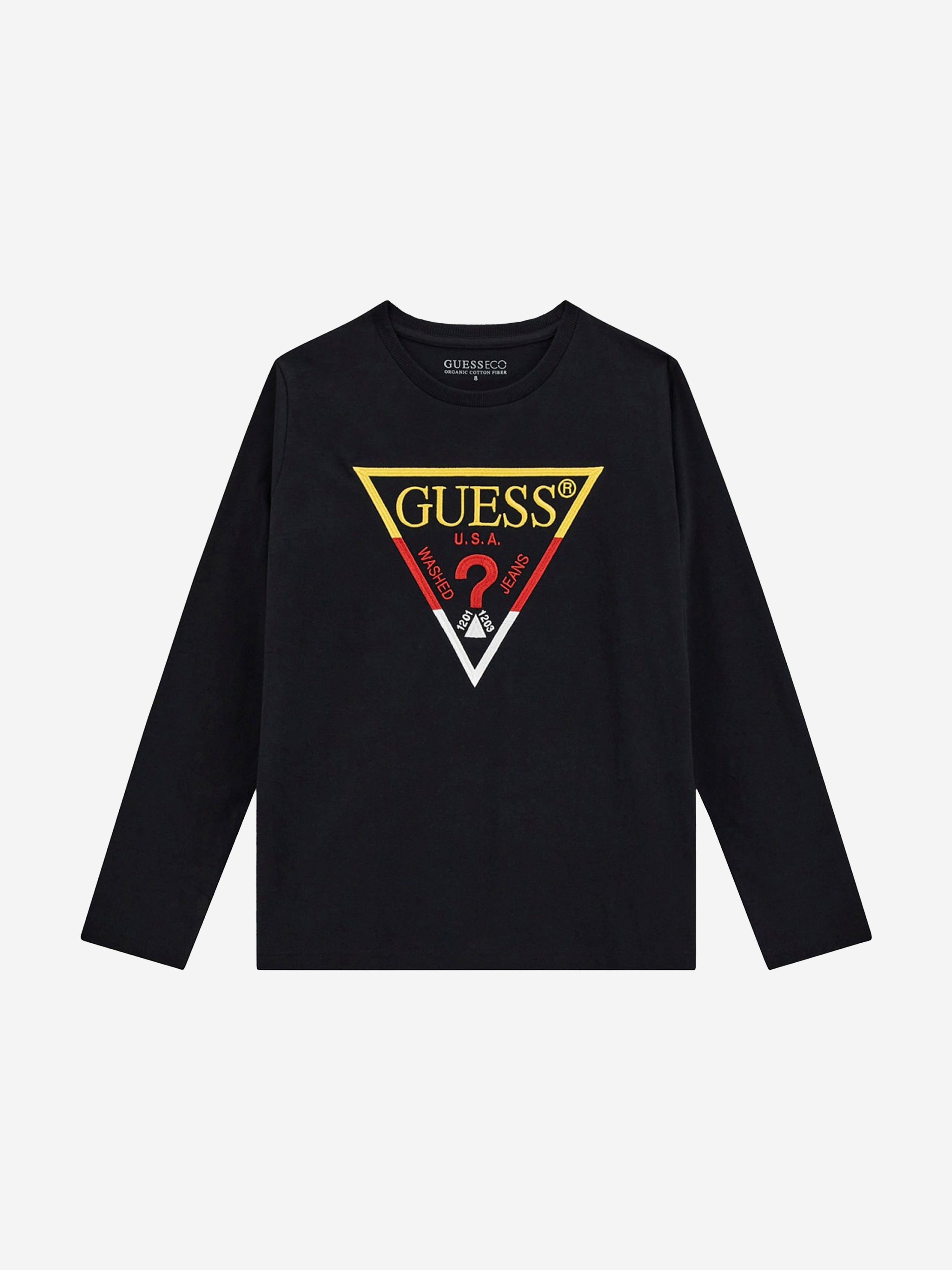 Guess Boys Long Sleeve Logo T-Shirt in Black