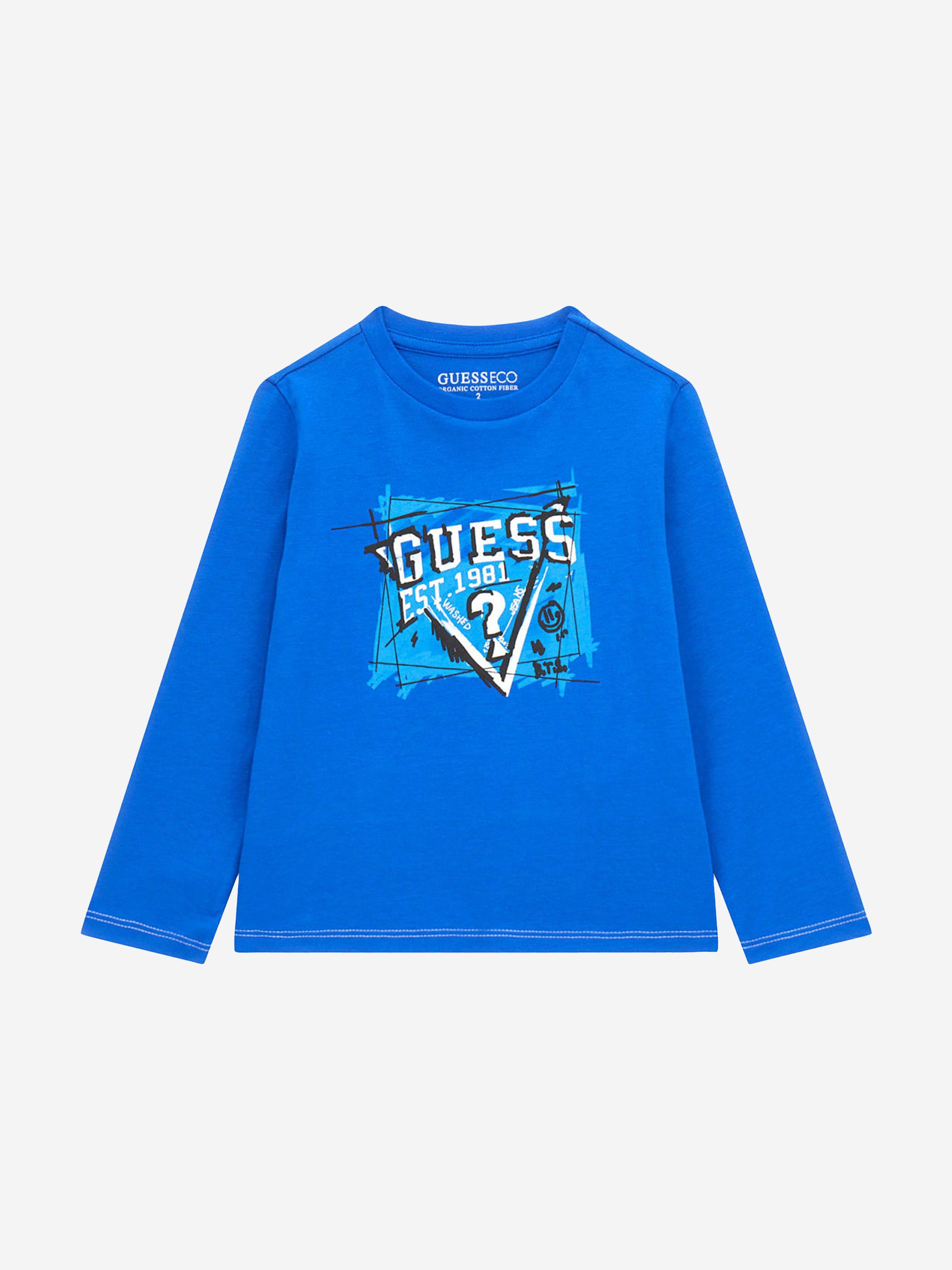 Guess Boys Long Sleeve Logo T-Shirt in Blue