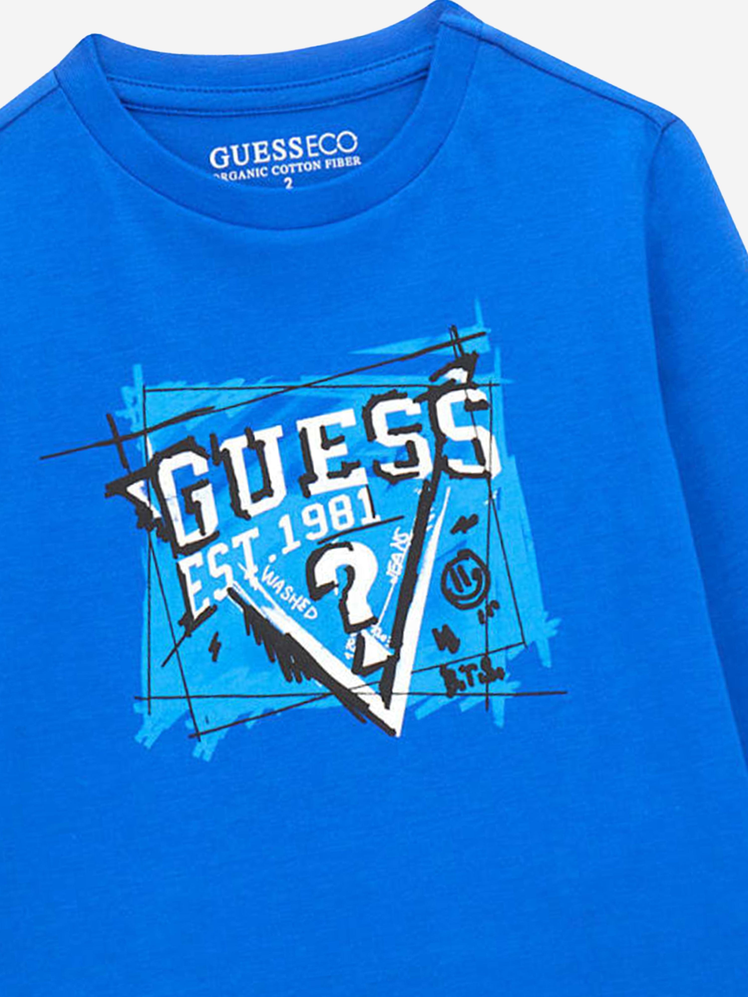 Guess Boys Long Sleeve Logo T-Shirt in Blue