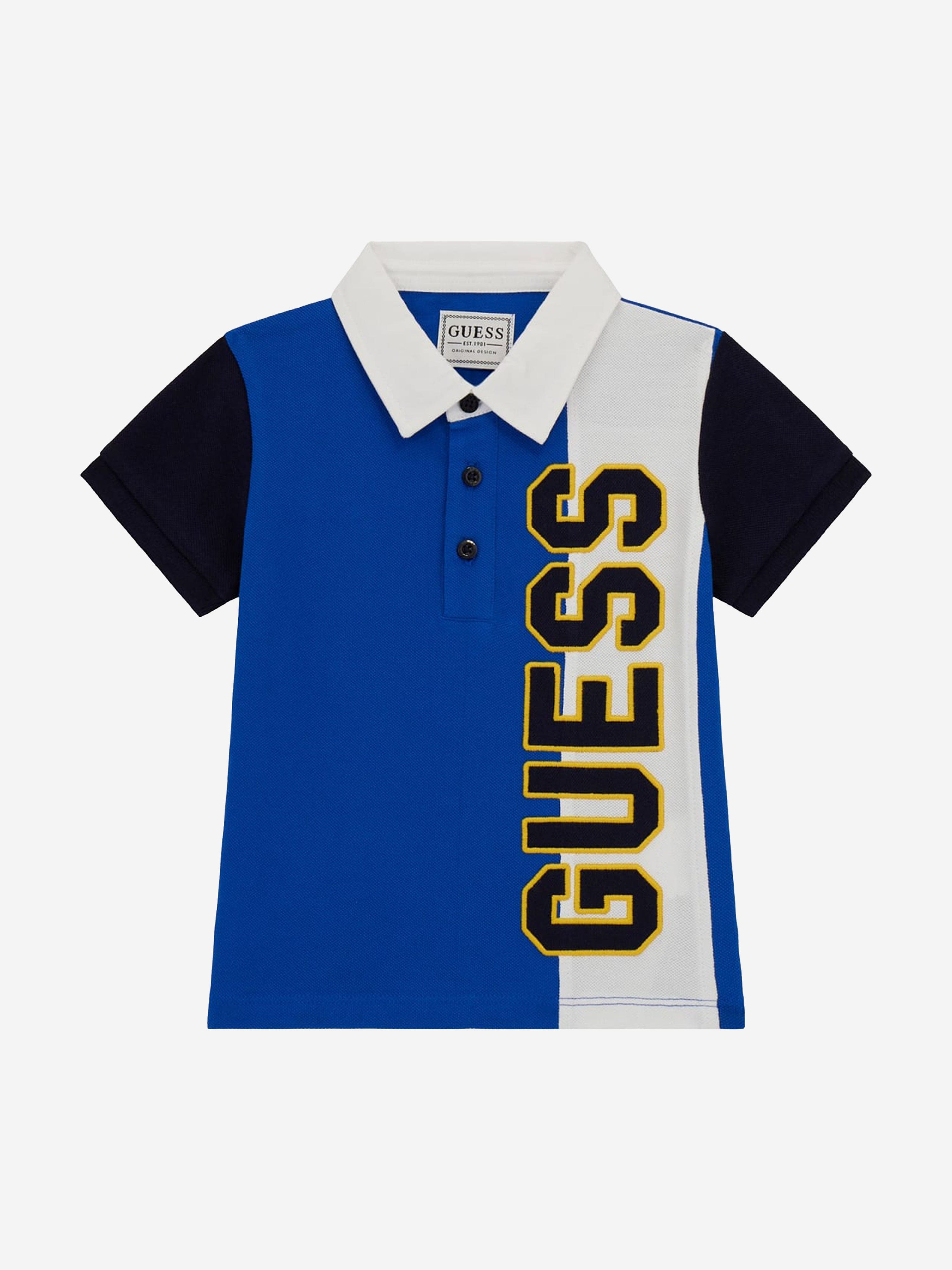 Guess Boys Colourblock Polo Shirt in Blue