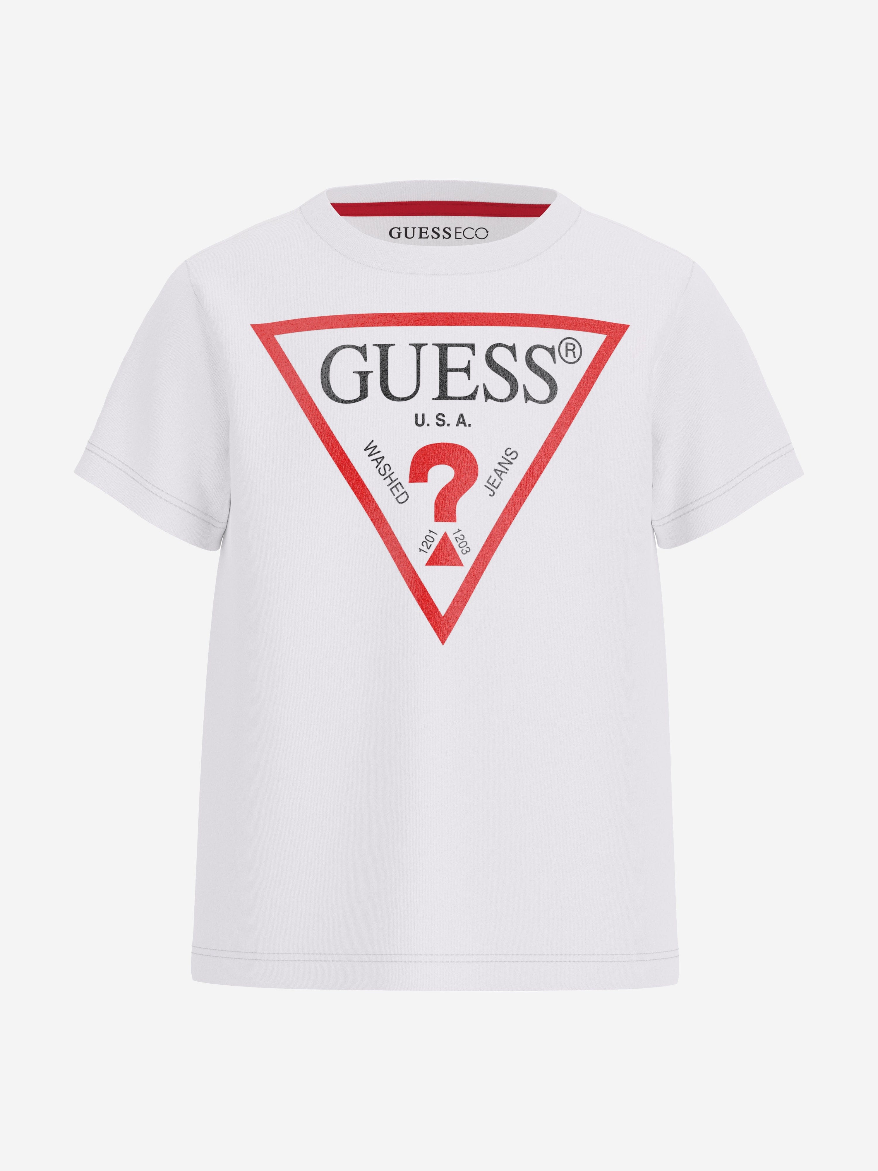 Guess Boys Logo Print T-Shirt in White