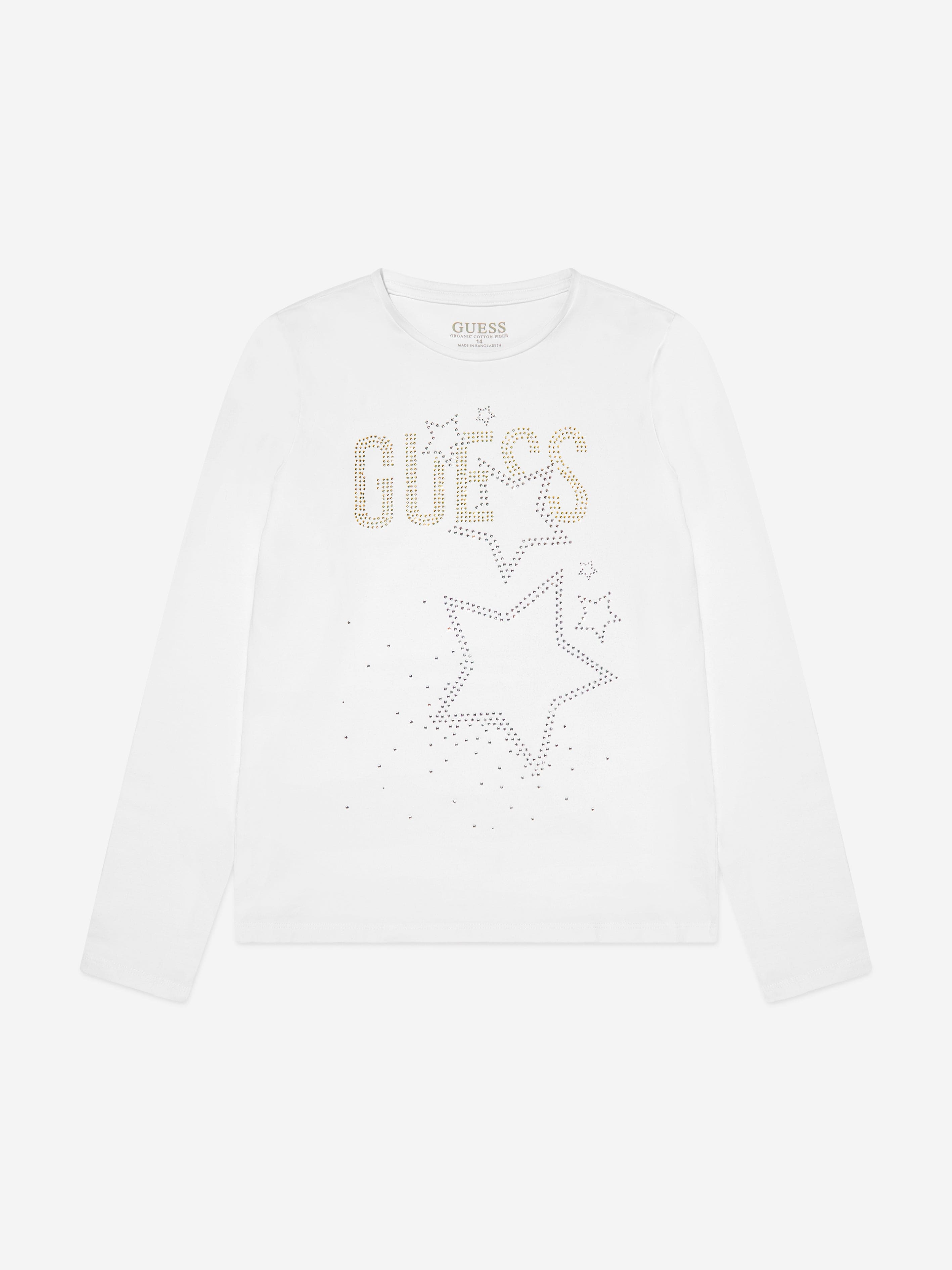 Guess Girls Long Sleeve Logo T-Shirt in White