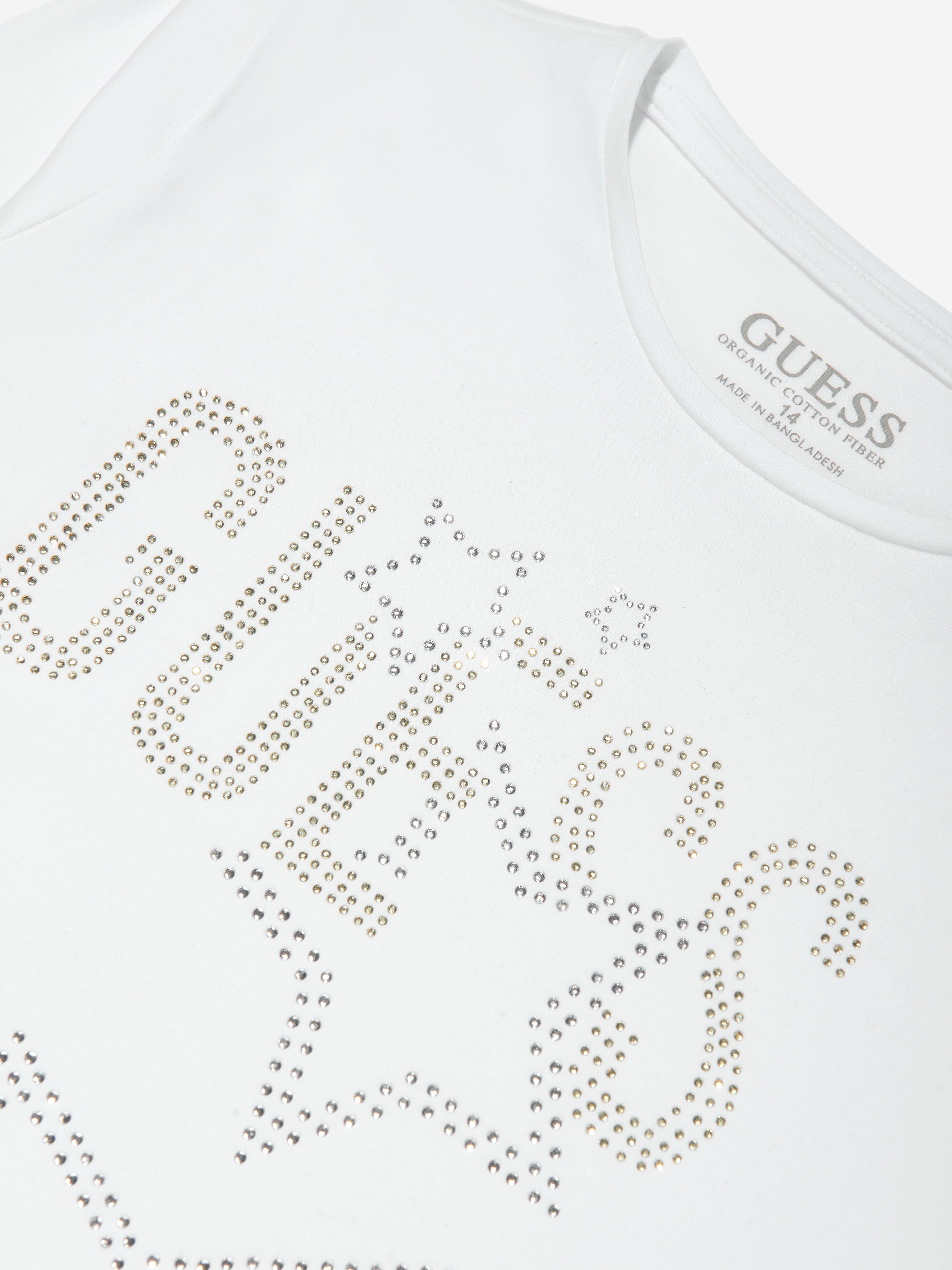 Guess Girls Long Sleeve Logo T-Shirt in White