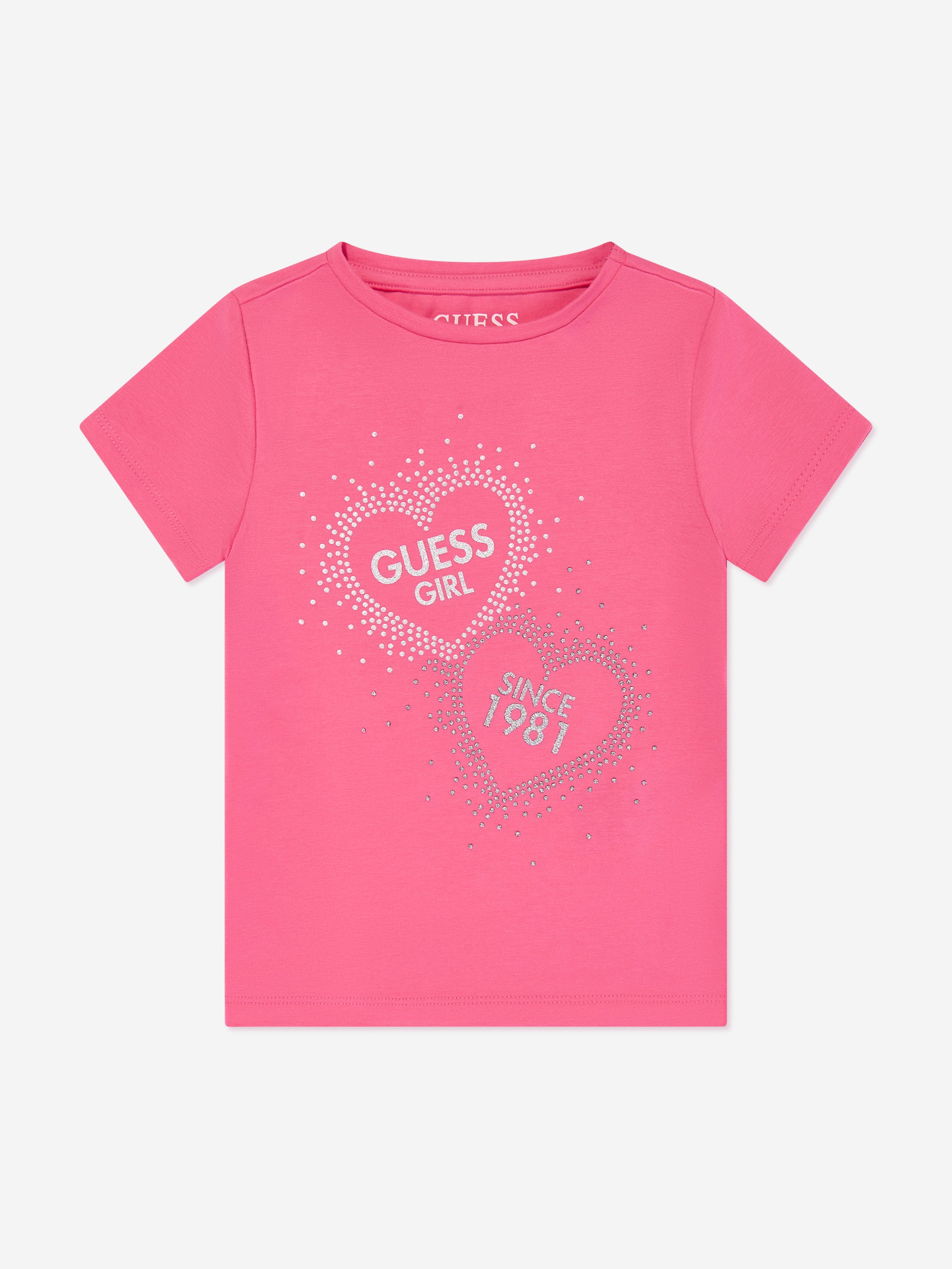 Guess Girls Heart Logo T-Shirt in Pink