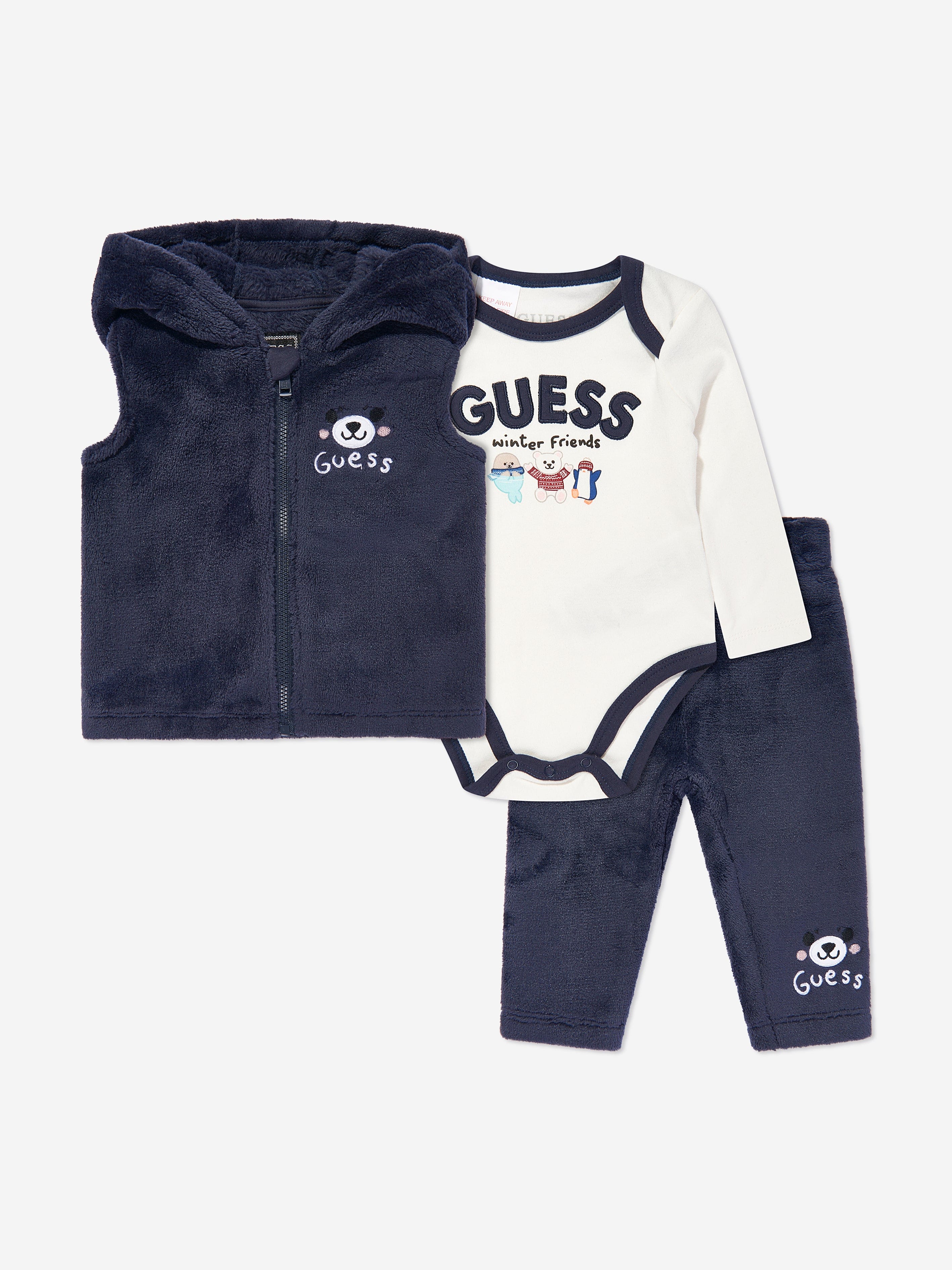 Guess Baby Boys 3 Piece Bodysuit Set in Navy