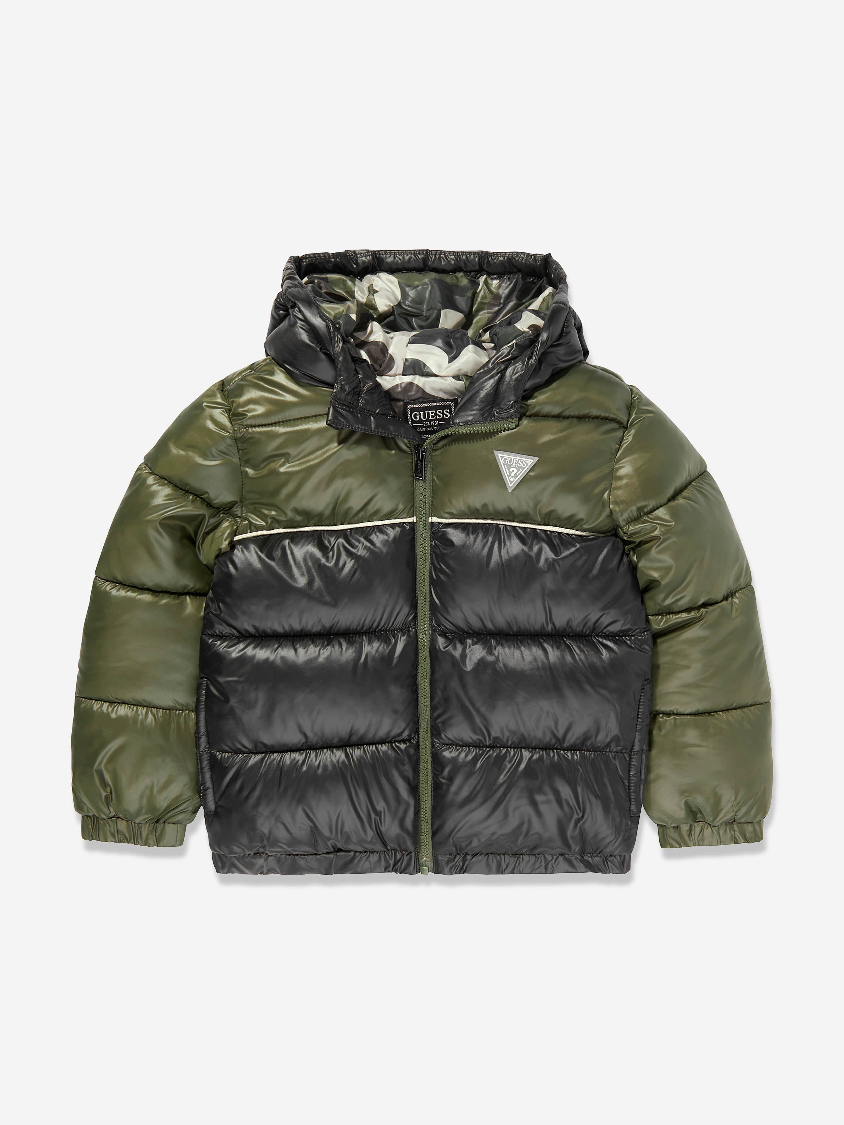Guess Boys Hooded Puffer Jacket in Green