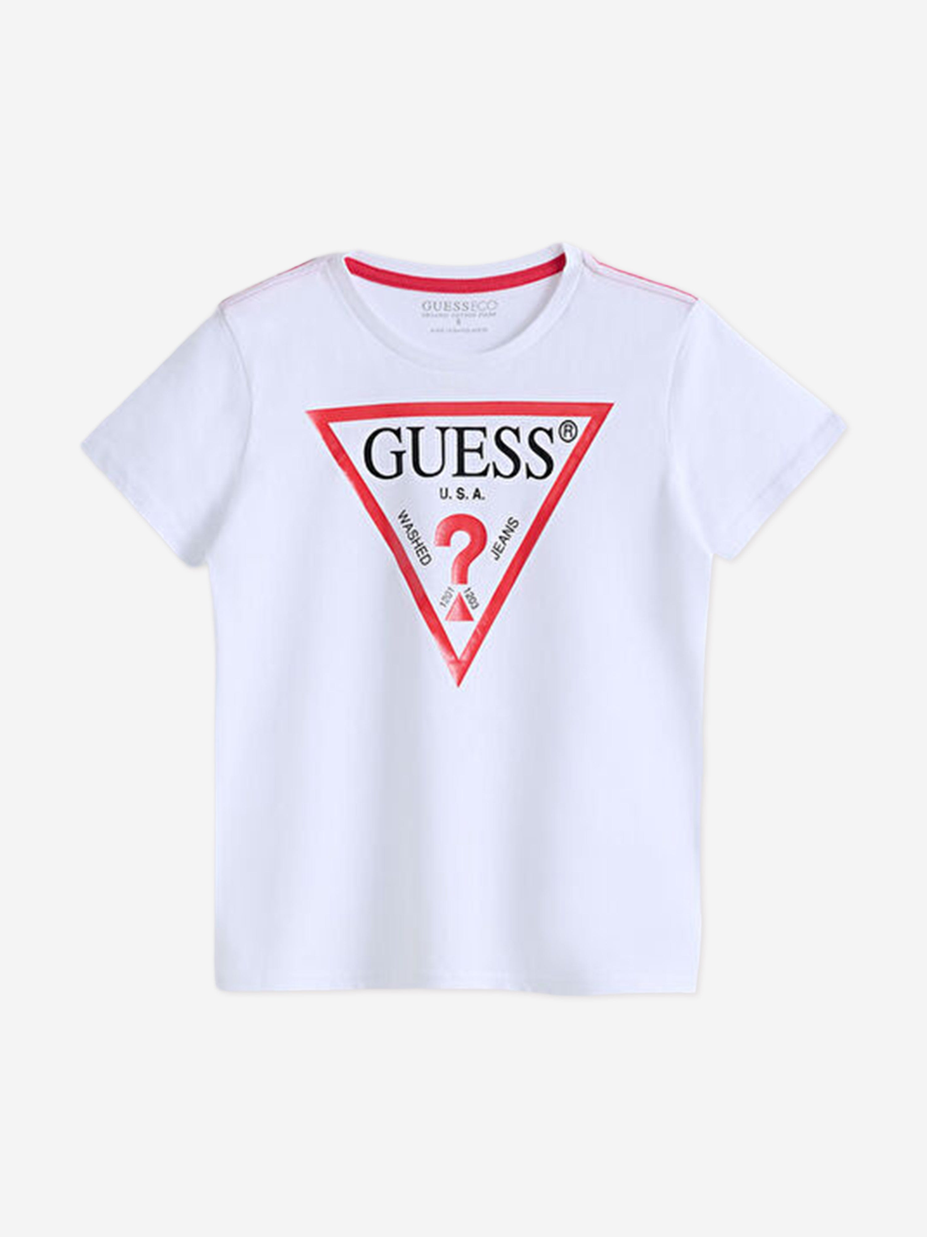 Guess Boys Logo Print T-Shirt in White