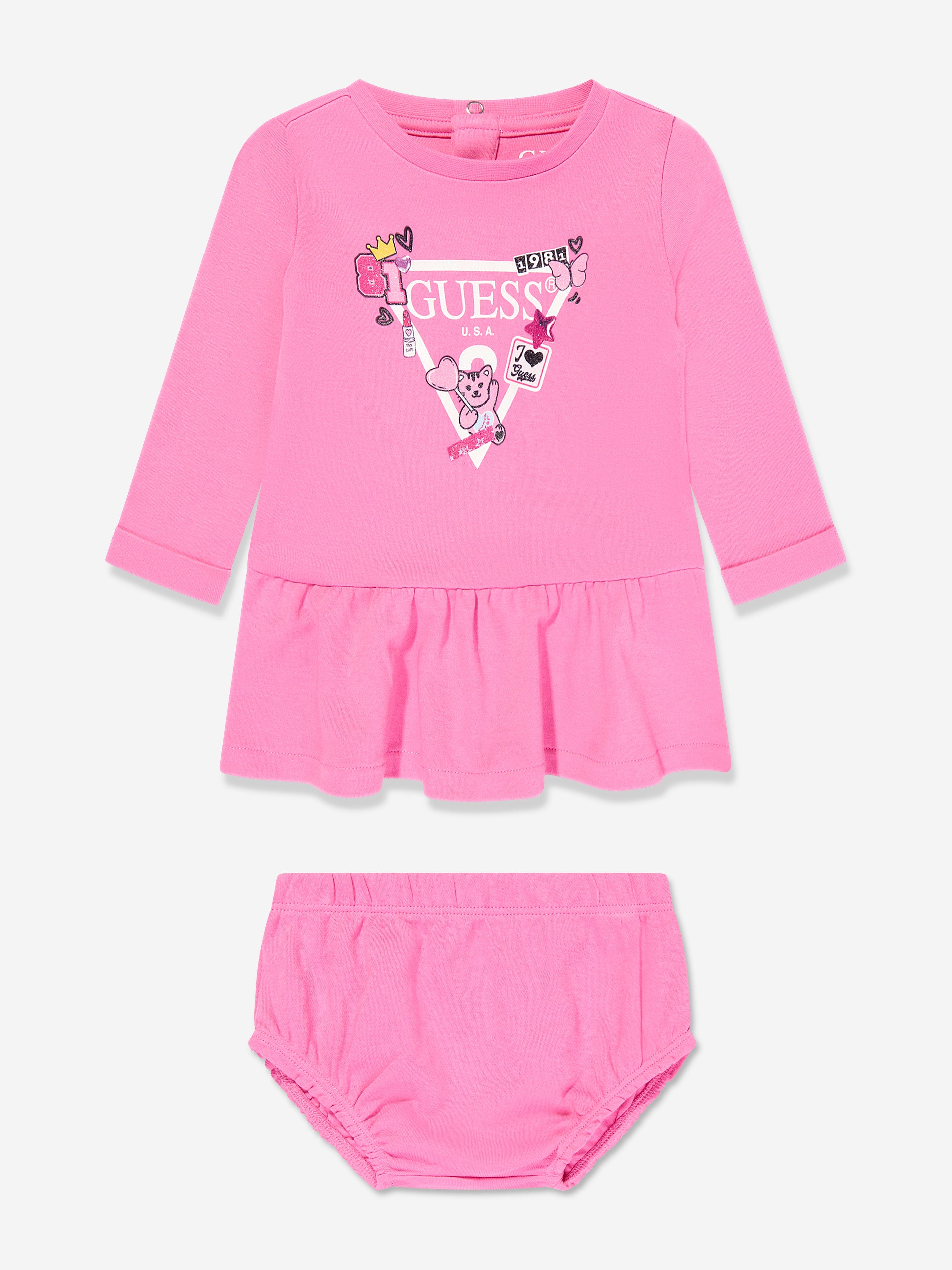 Guess Baby Girls Heart Dress with Knickers in Pink